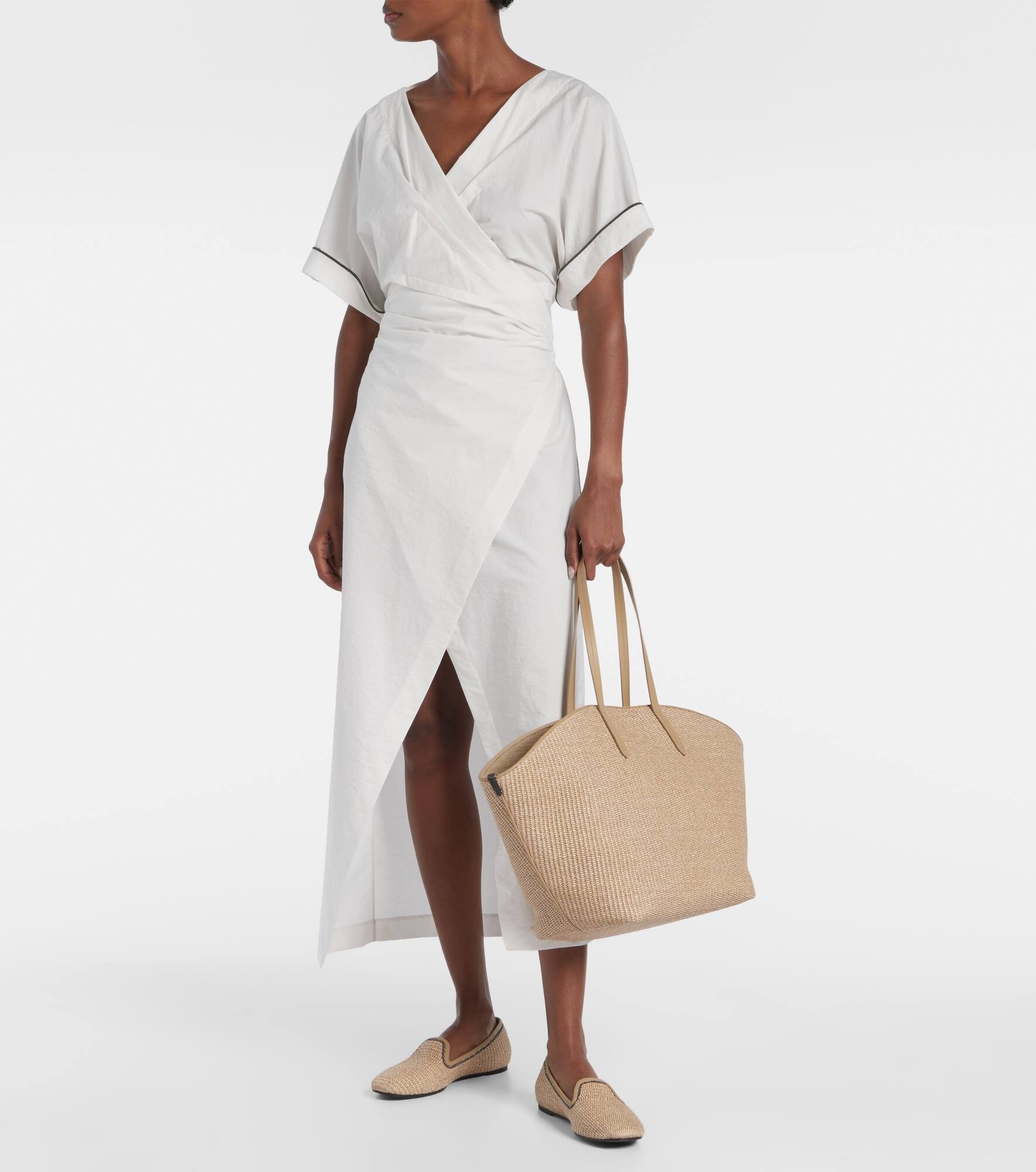 Monili leather-trimmed raffia-effect basket bag - 5