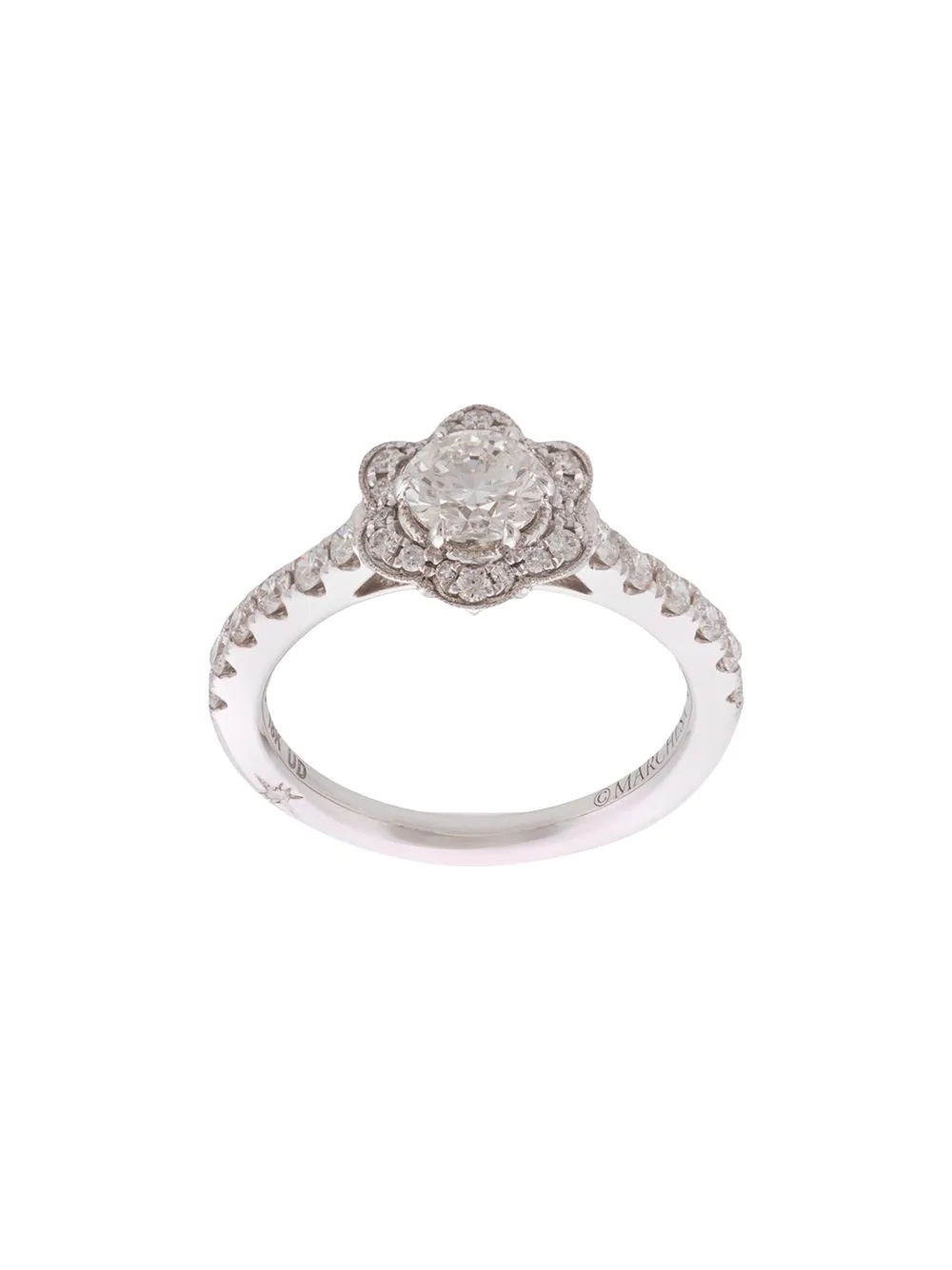 18kt white gold flower diamond halo ring - 1