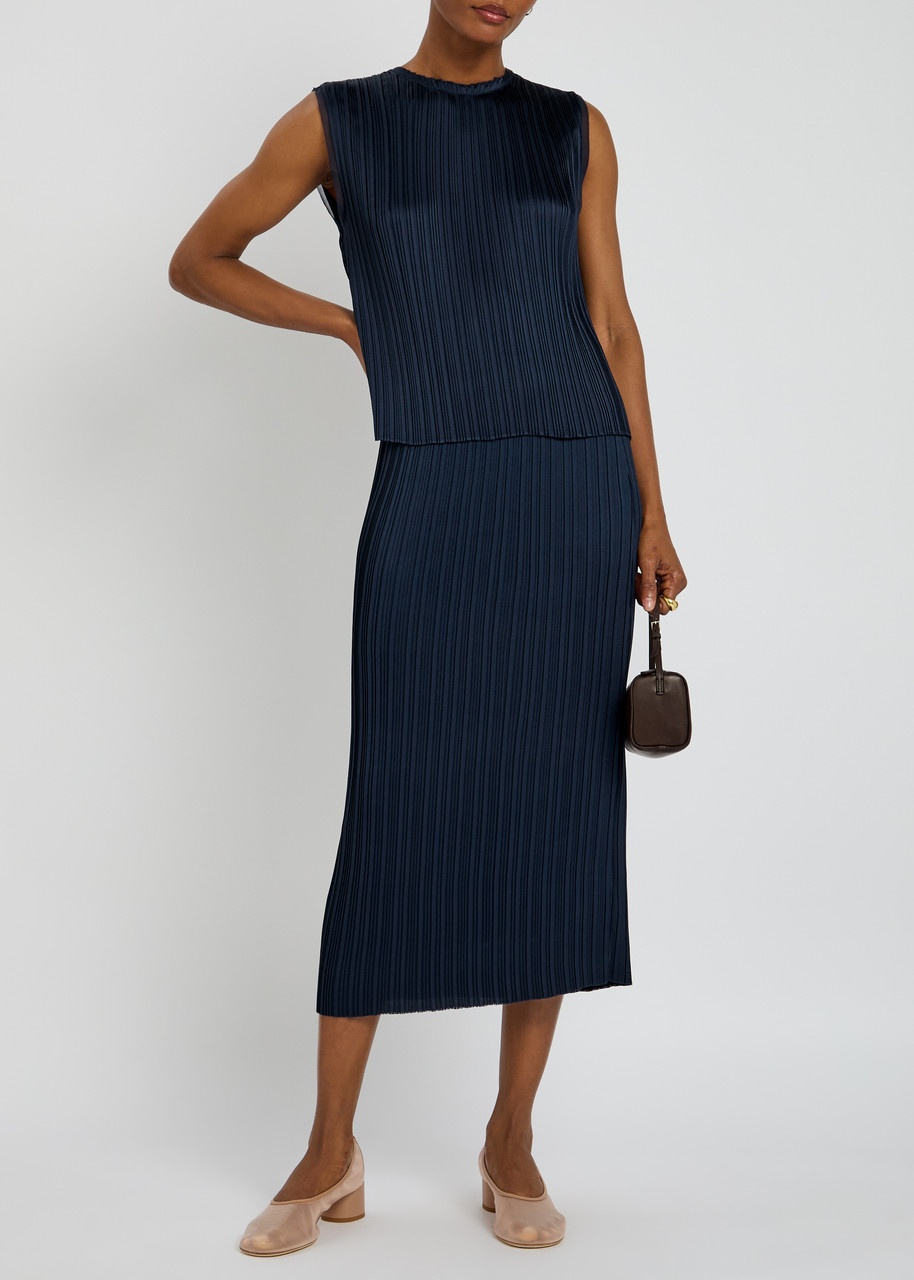 Vince Pleated Satin Midi Skirt - 4