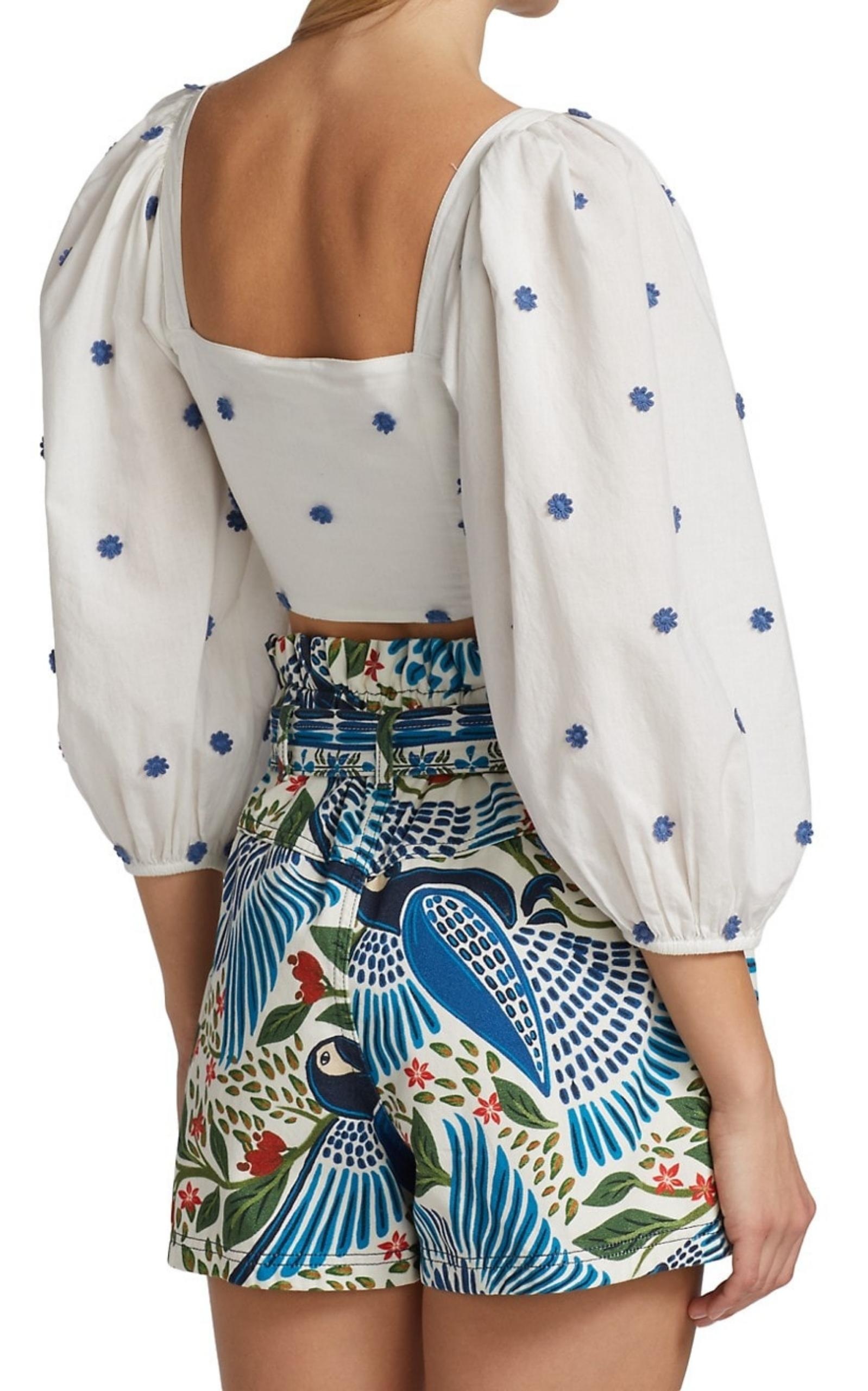 Flower-Embroidered Cotton Crop Top - 2
