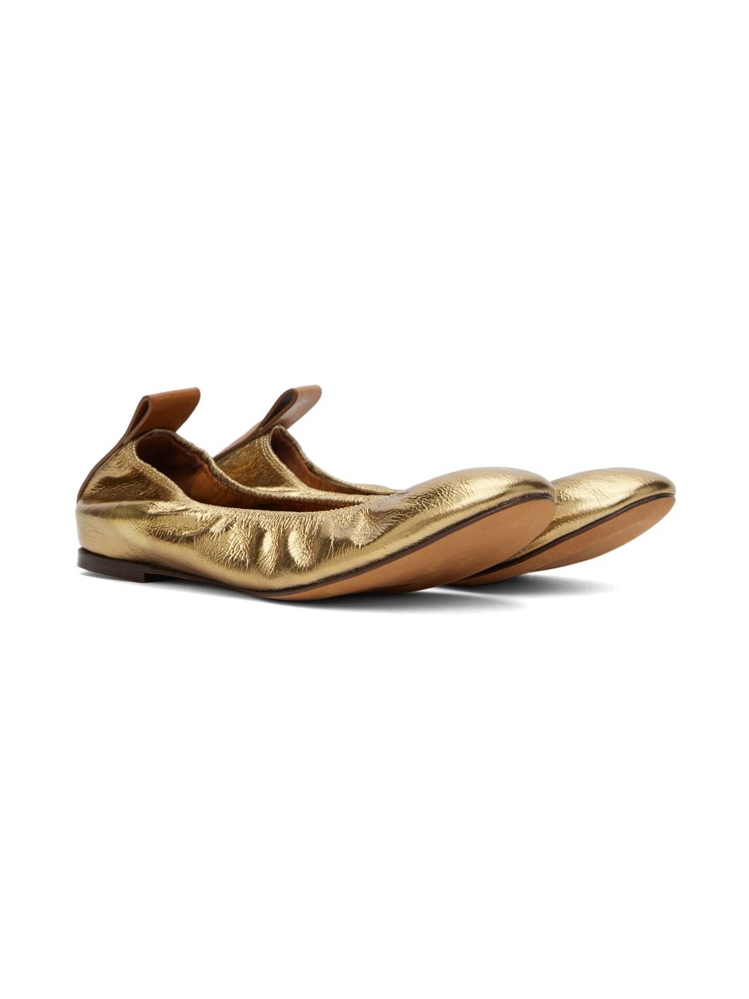 Gold Leather Ballerina Flats - 4