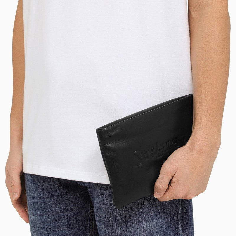 Saint Laurent Black Padded Leather Clutch Bag With Logo Men - 2