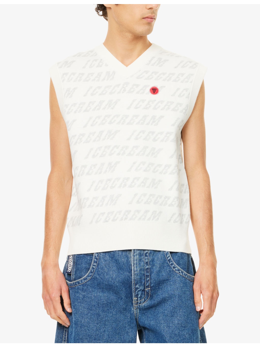 Repeat Logo V-Neck Cotton And Wool Vest - 3