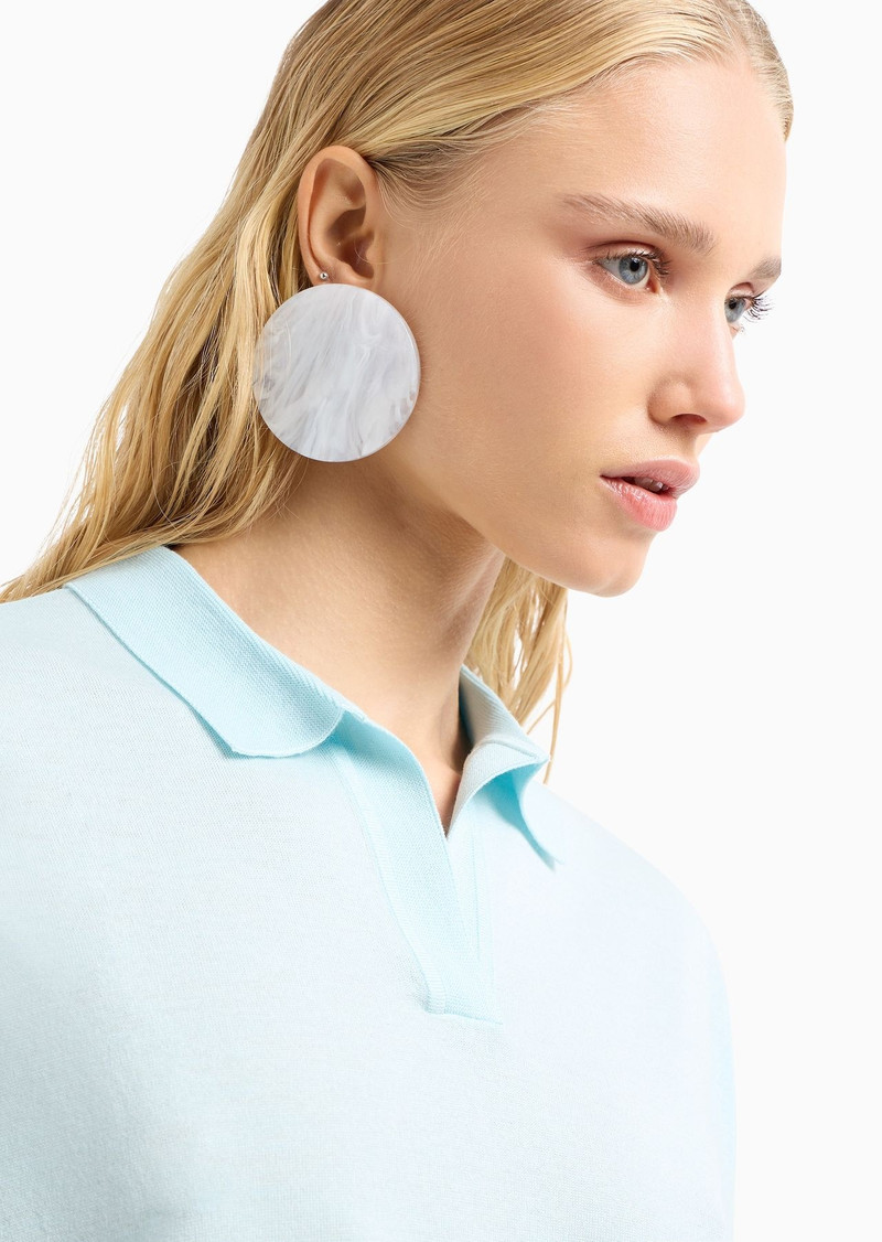 Polo-shirt collar jumper in a decrease stockinette stitch virgin-wool and silk blend 5