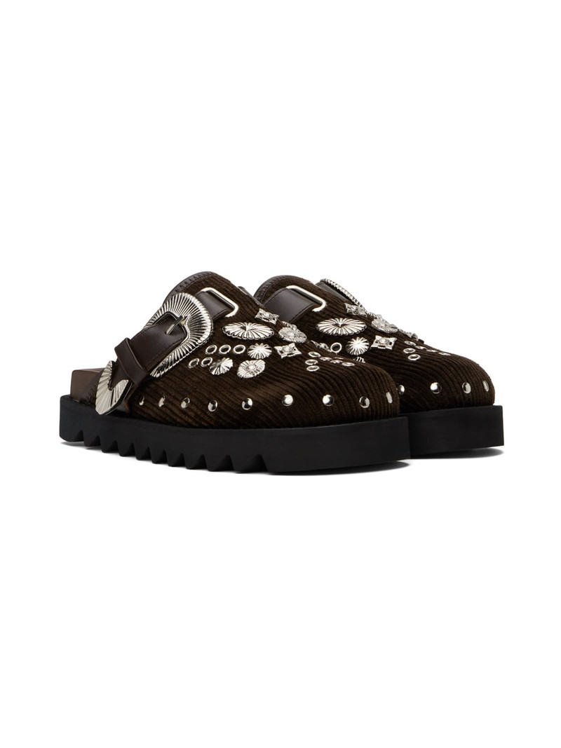SSENSE Exclusive Brown Eyelet Metal Sabot Loafers 4