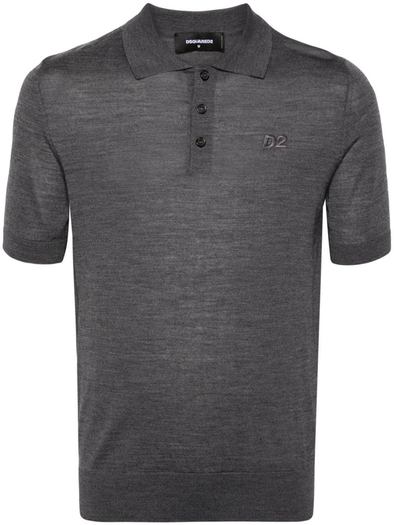 logo-embroidered fine-knit polo shirt 1