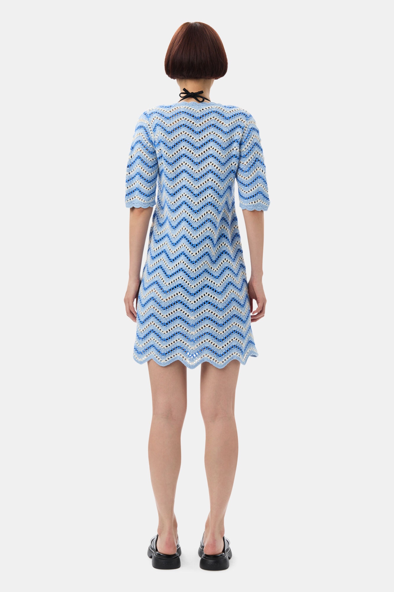 BLUE COTTON CROCHET MINI DRESS - 5