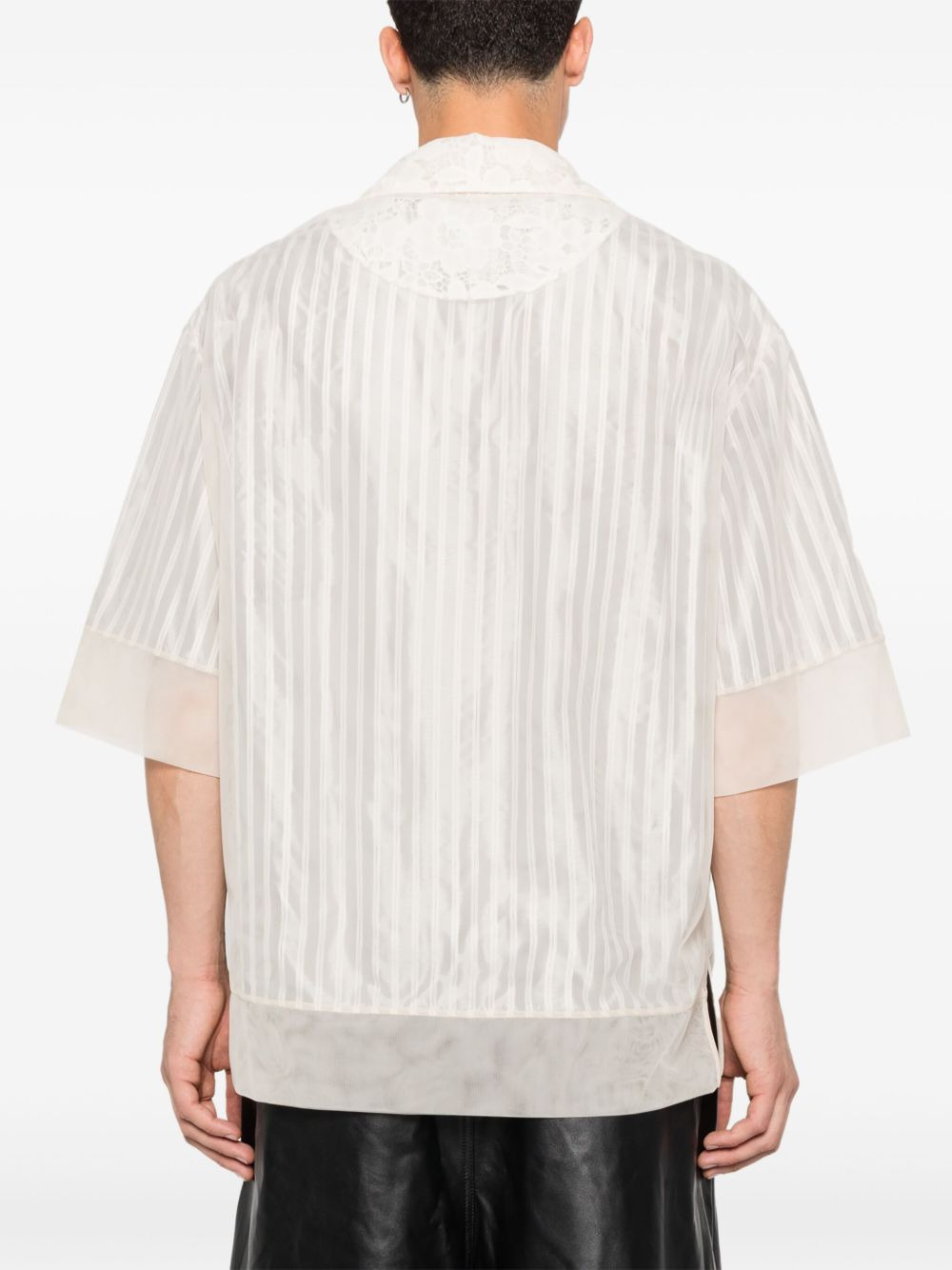 lace-panel striped shirt - 4