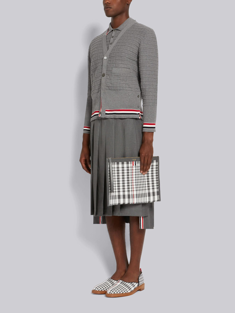 Dark Grey Calf Check Weaving Leather Frame Medium Document Holder With Wristlet 4