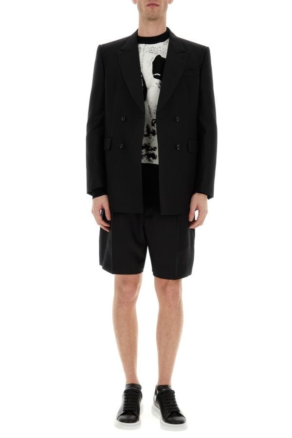 Black wool blend blazer - 2