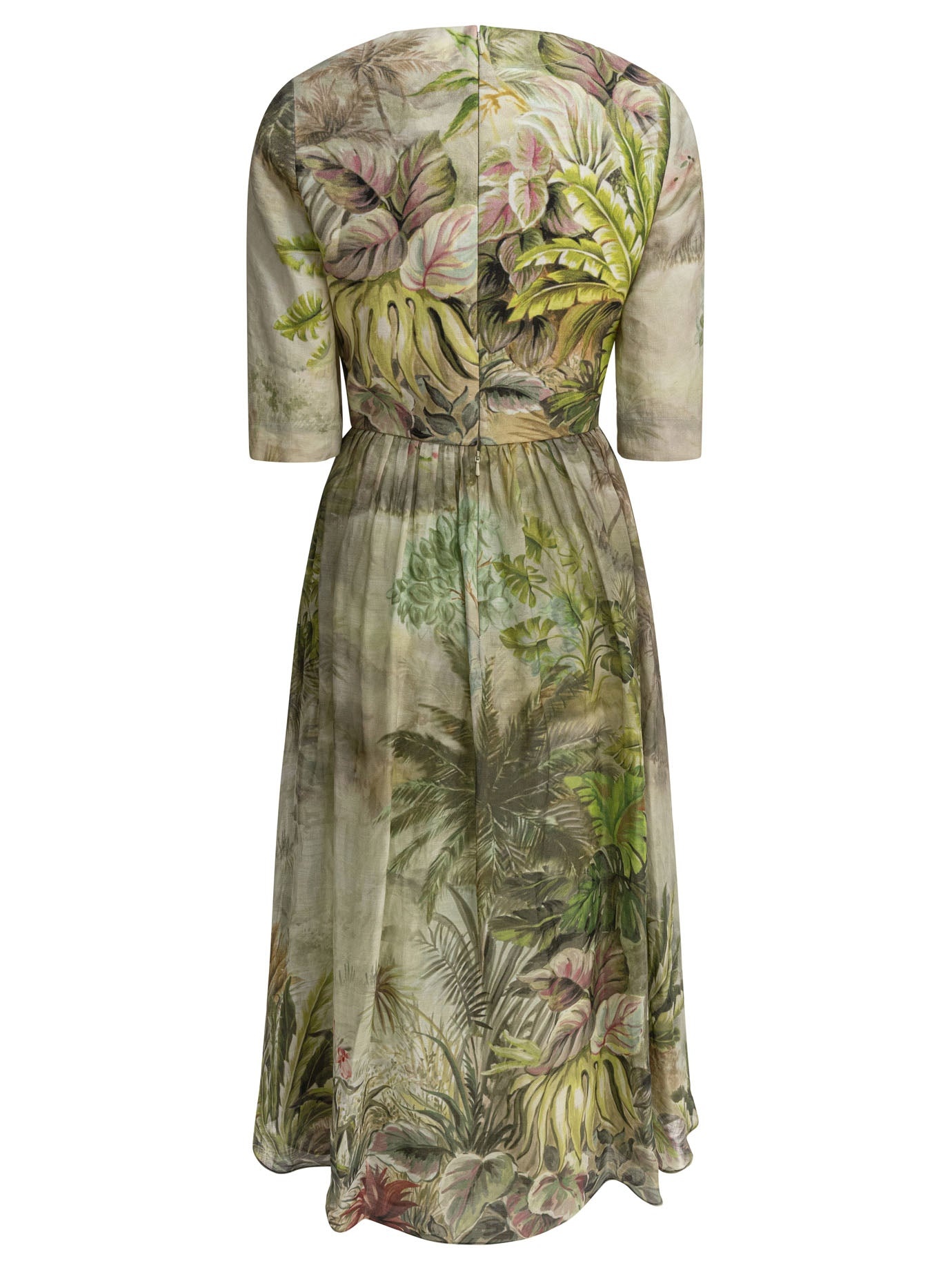 Elie Saab Printed Linen And Silk Midi Dress Oasis Ii38 Linen - 2