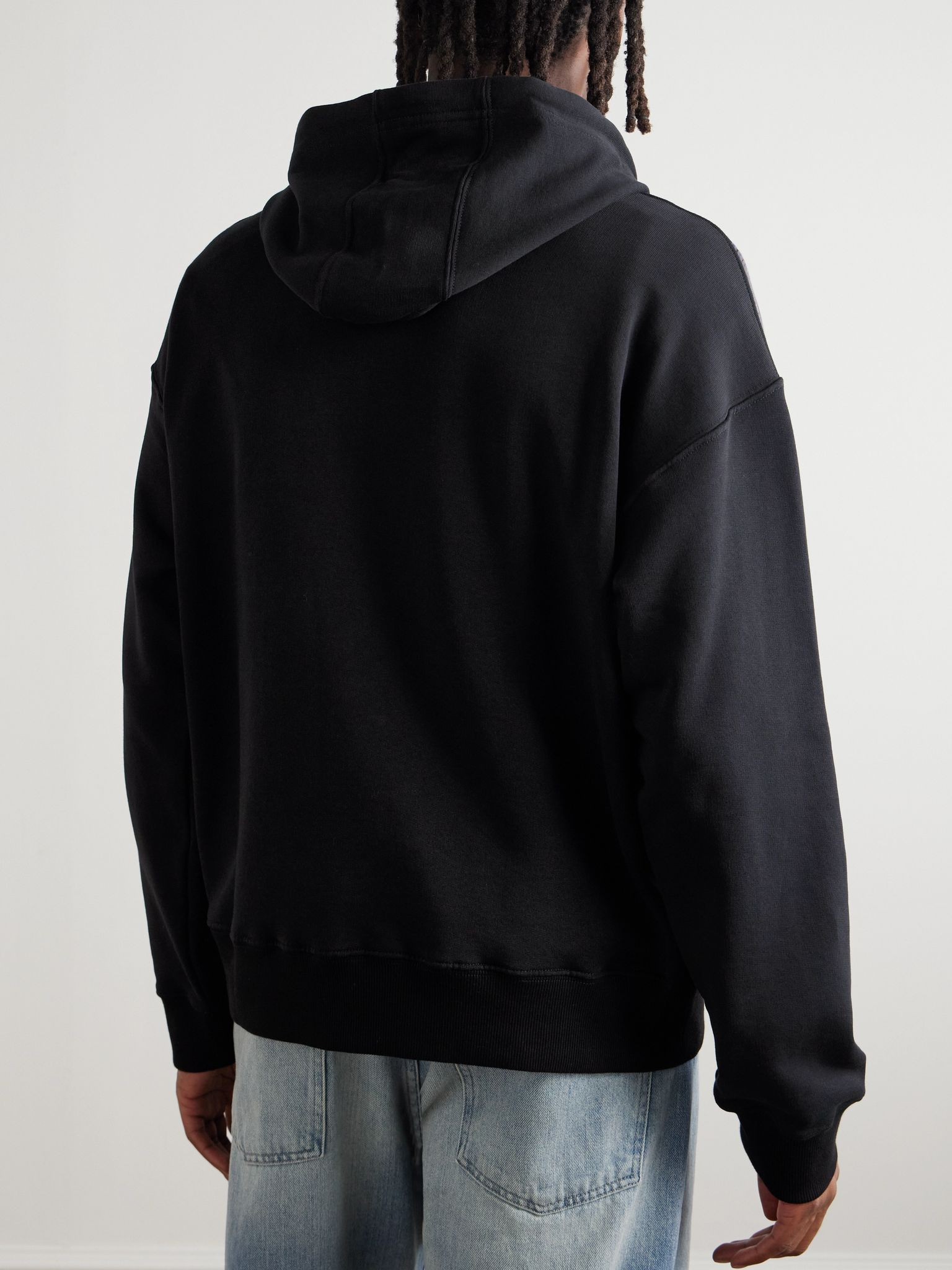 Jacquard-Panelled Cotton-Jersey Hoodie Black - 3