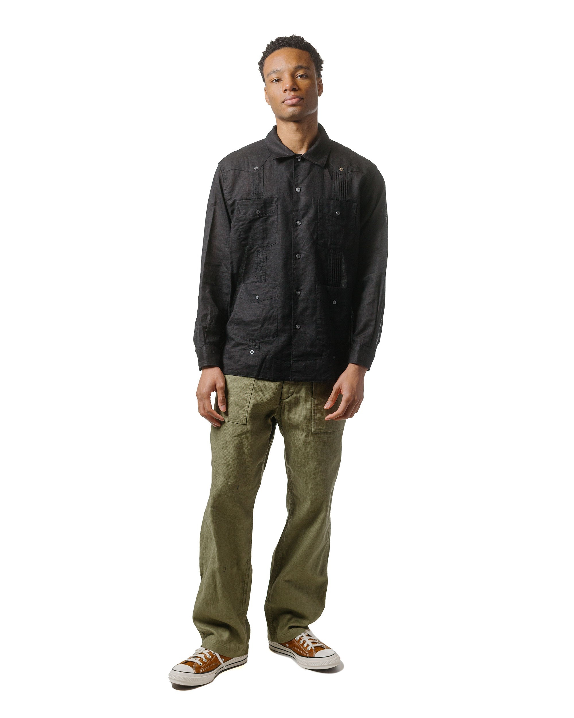 Guayabera Shirt Black Handkerchief Linen - 4