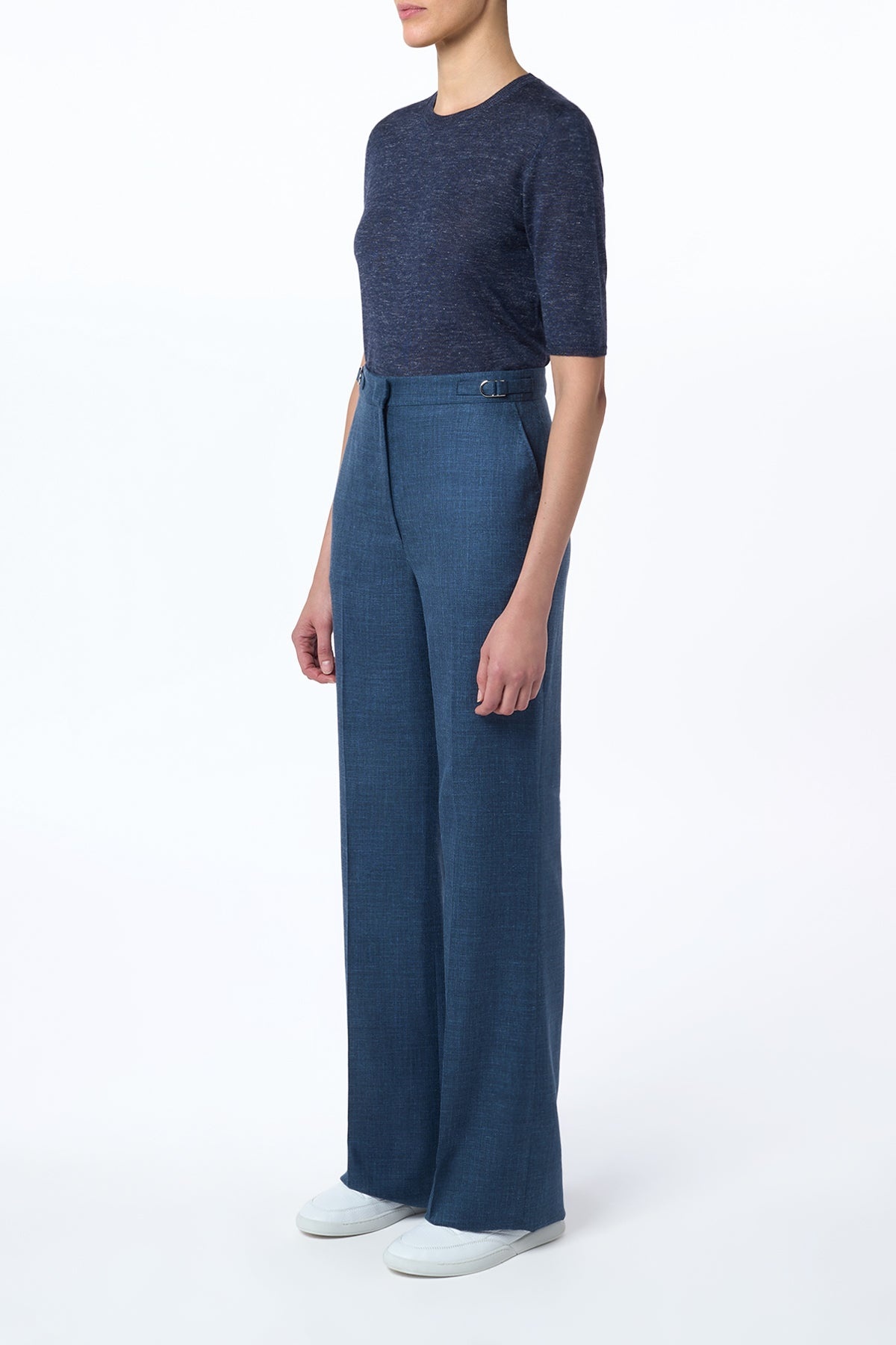 Vesta Flared Pant in Denim Virgin Wool Silk with Linen - 3