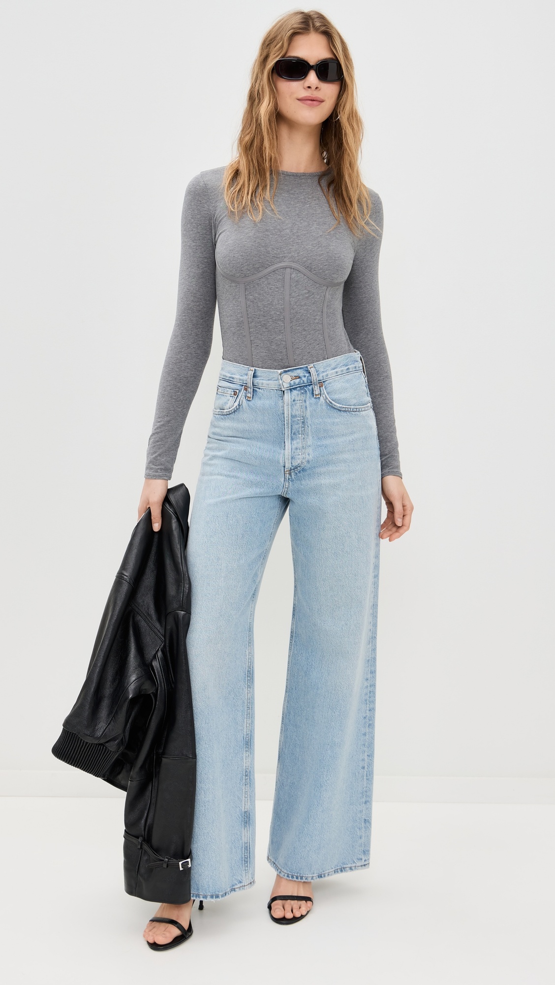 Long Sleeve T-Shirt Thong Bodysuit - 4