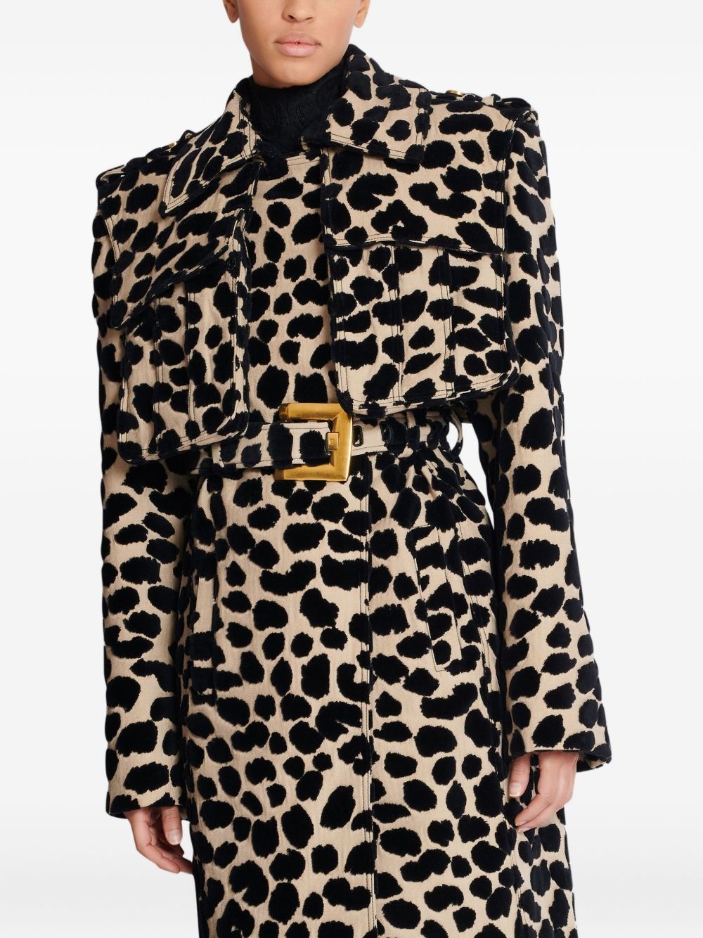 leopard-print belted trench coat - 5