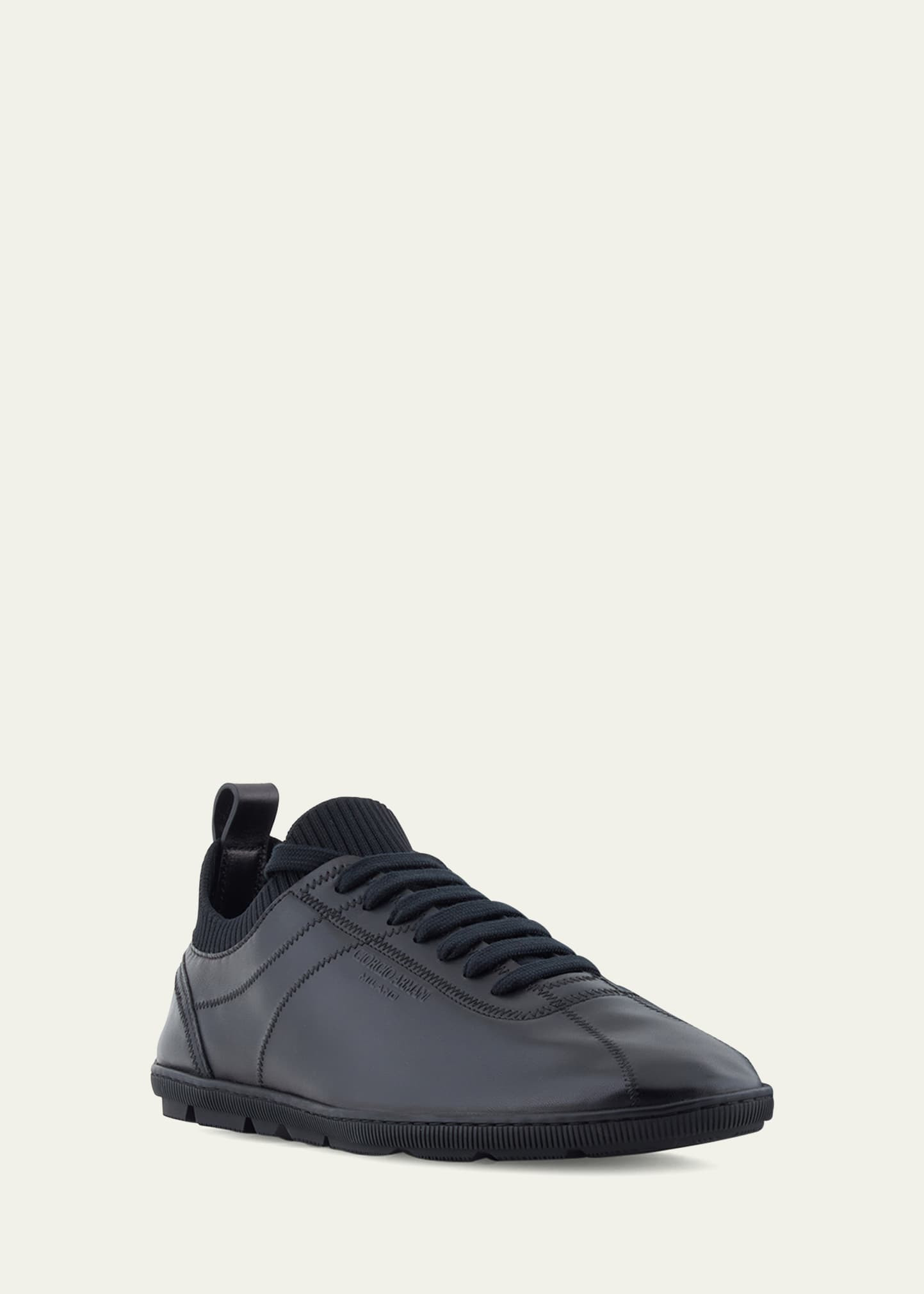 Men's Leather Knit-Lining Low-Top Sneakers - 2