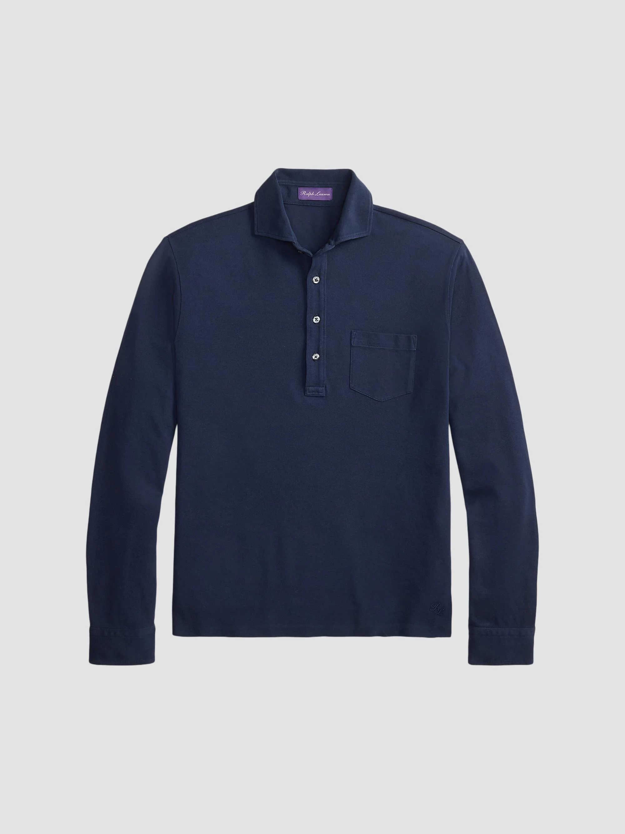 Men's Soft Cotton Long-Sleeve Polo Shirt - Racing Navy - 1