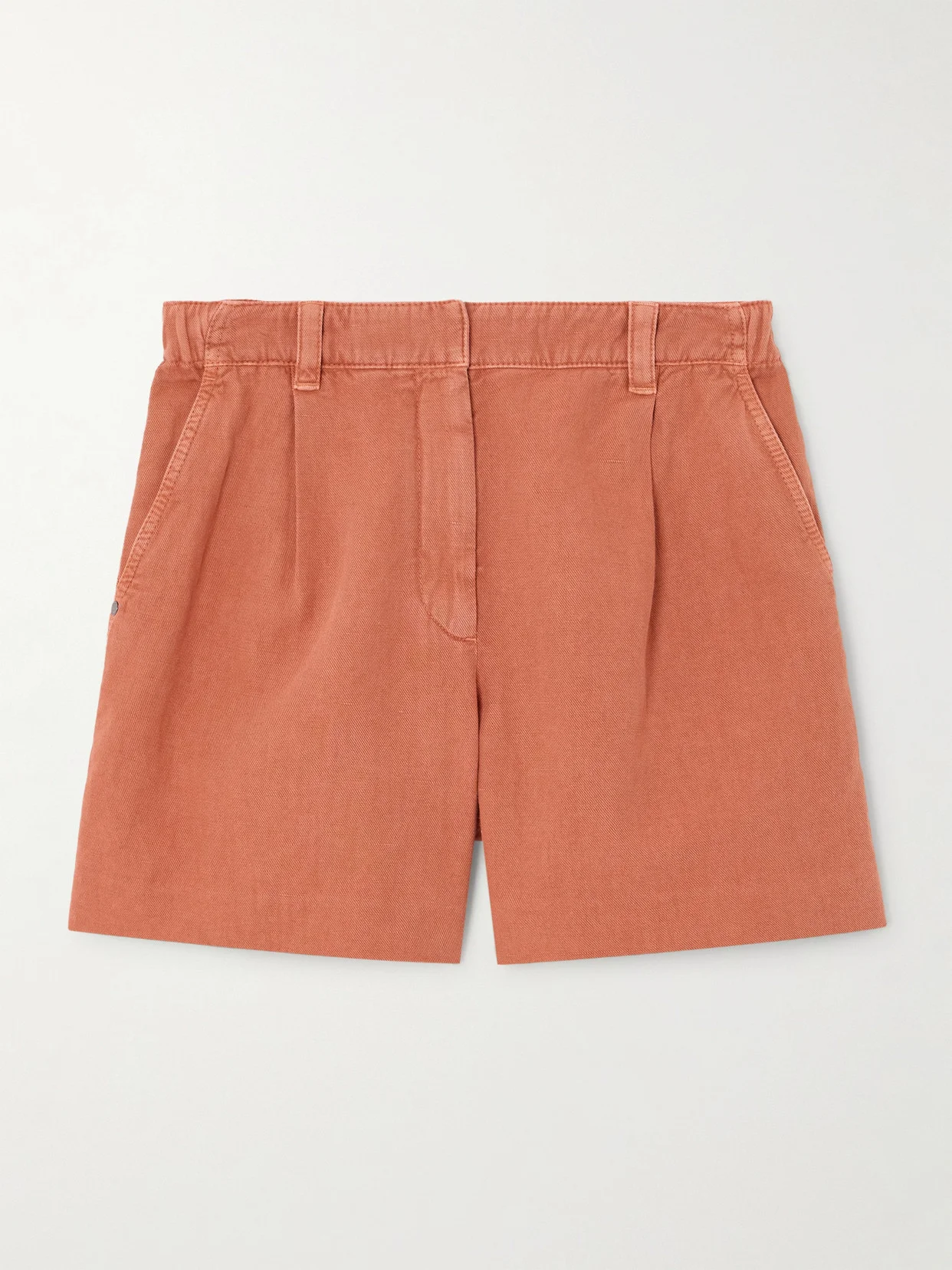 Bead-embellished Pleated Cotton And Linen-blend Twill Shorts - 1