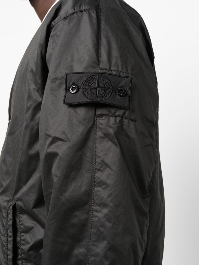 logo-patch collarless jacket - 5
