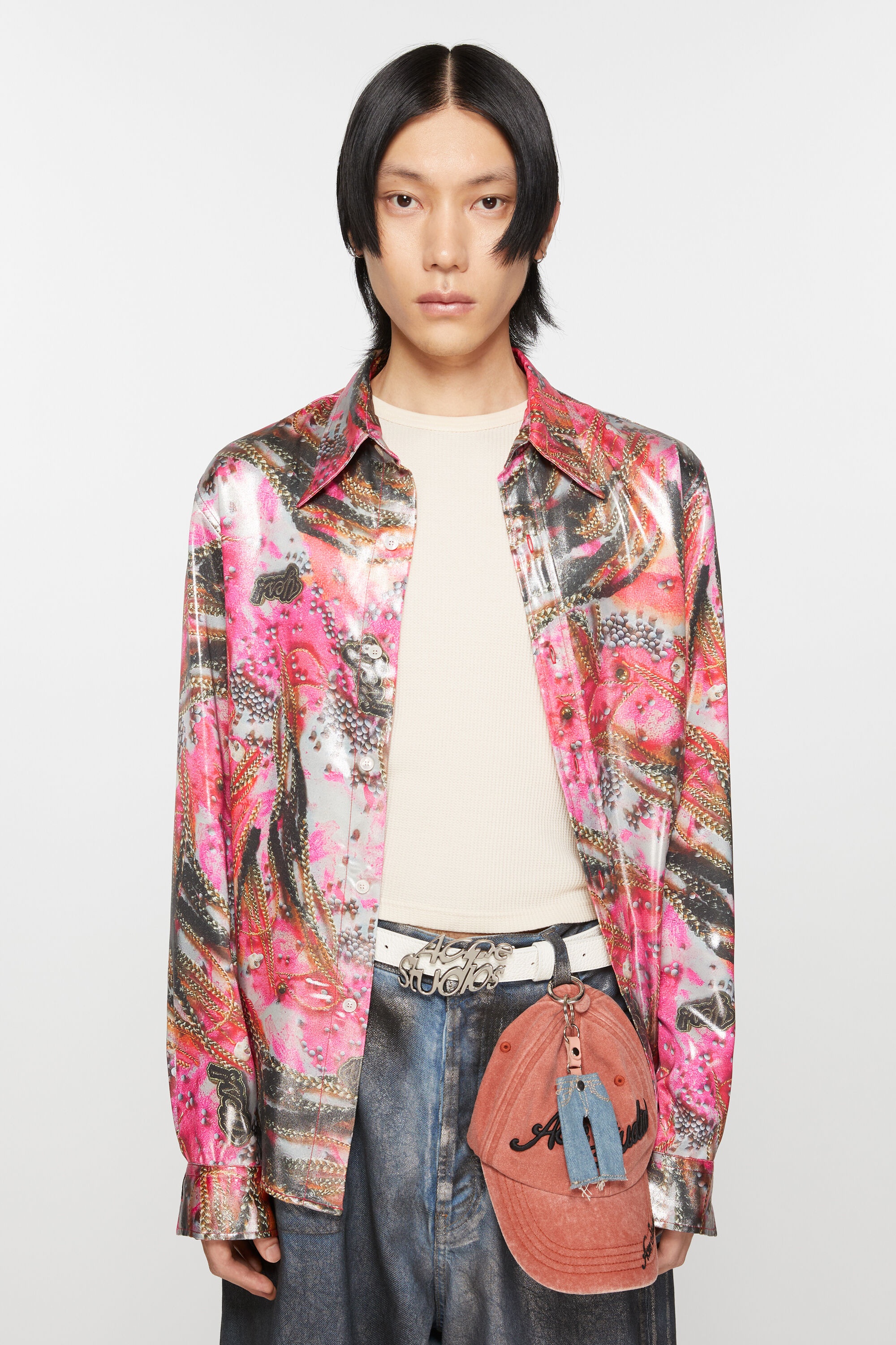 Button-up shirt foil print - Pink multicolor - 2