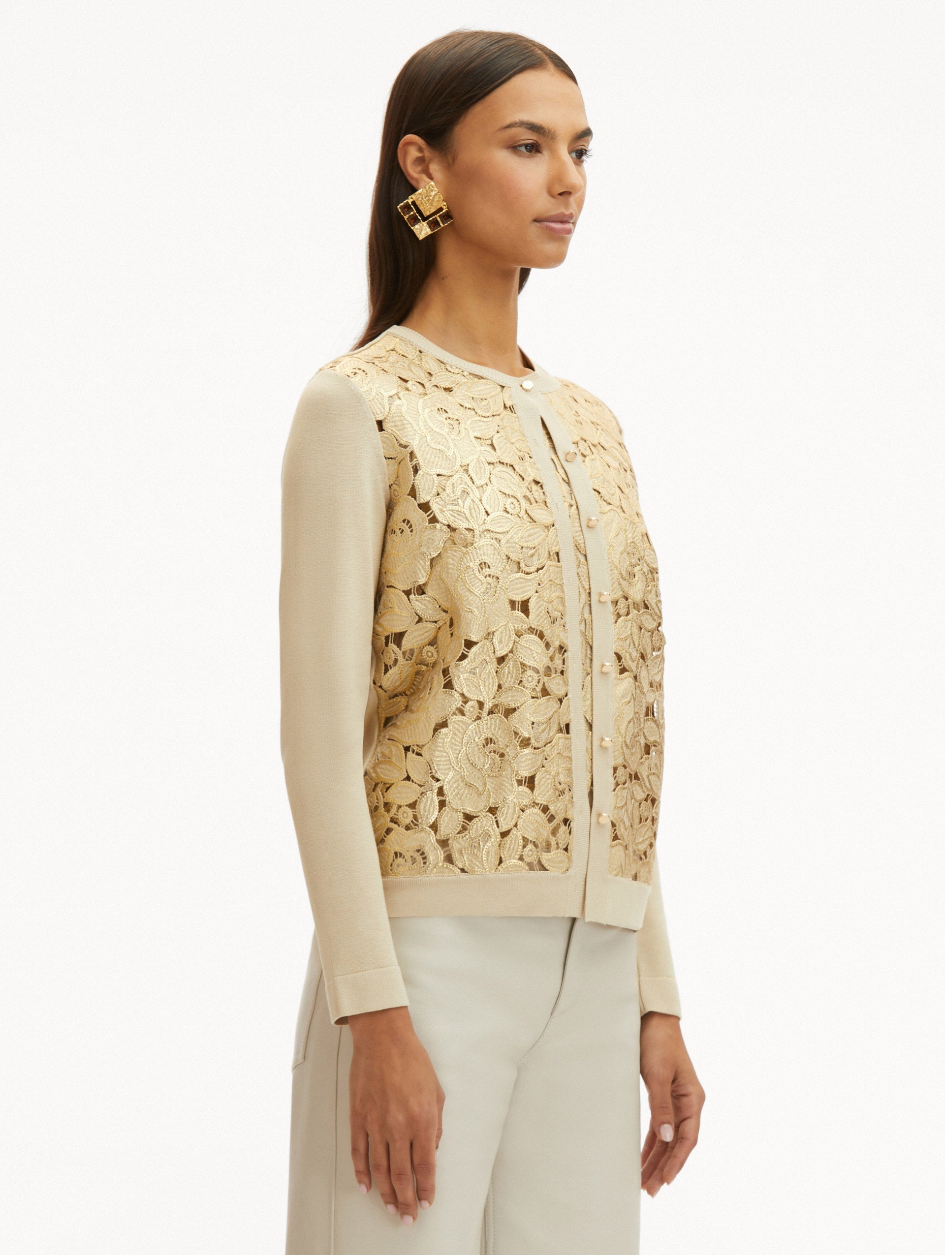 GOLD FOIL ENGLISH ROSE INSET CARDIGAN - 4