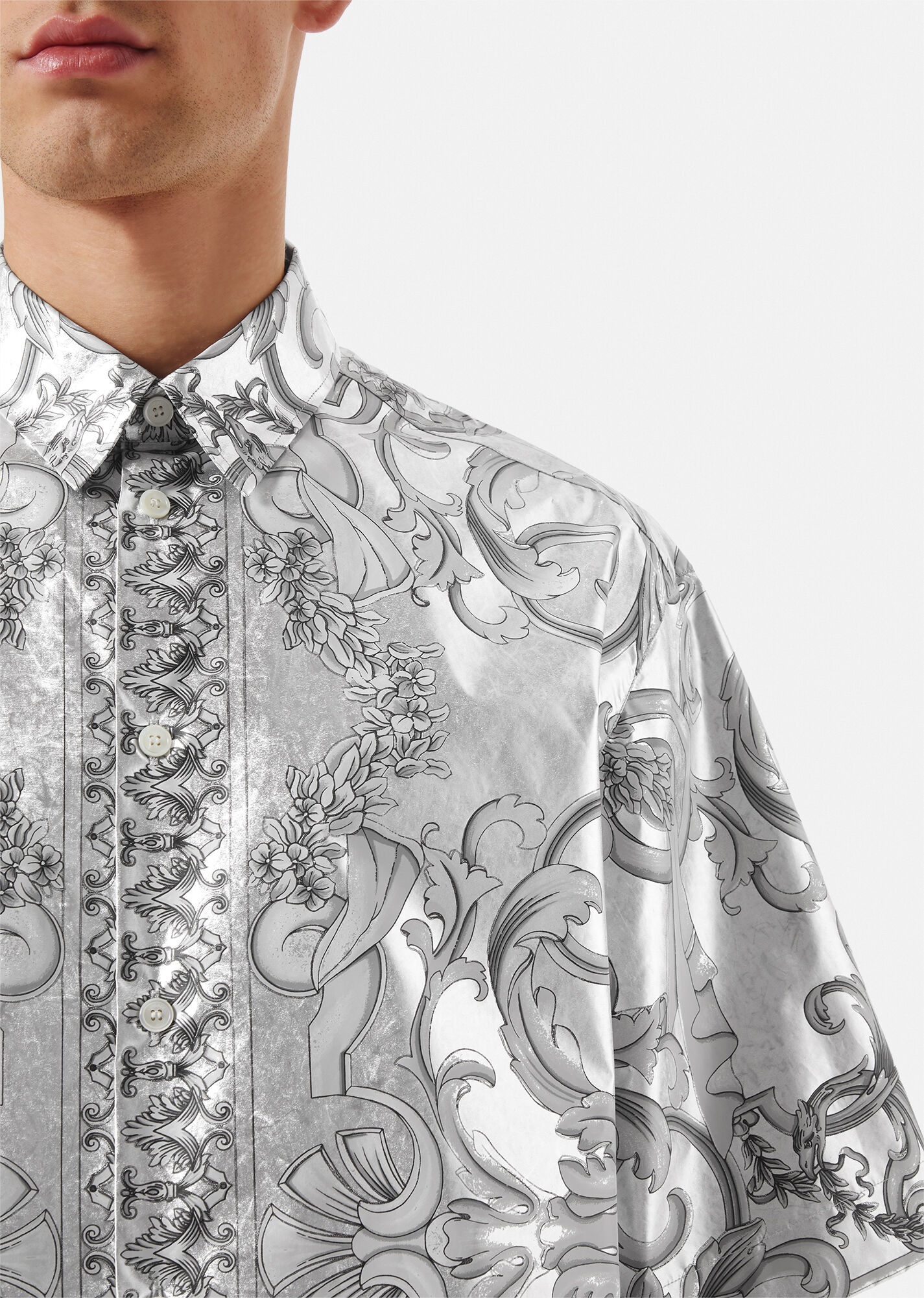 Silver Baroque Silk Shirt - 5