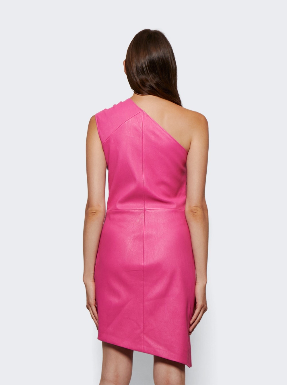 Draped Leather Mini Dress Fuchsia - 5