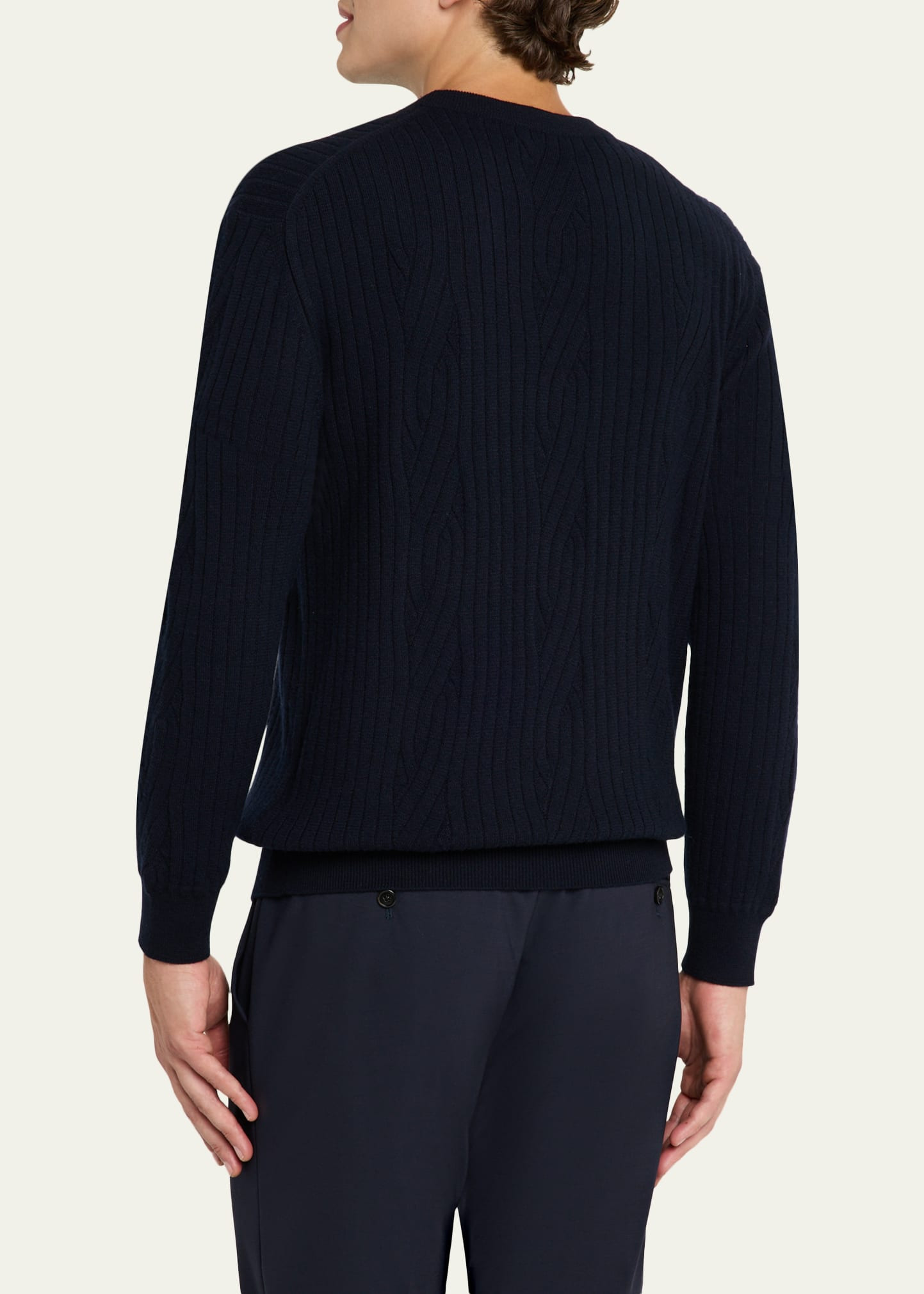 Men's Wool and Cashmere Cable Knit Crewneck Sweater - 3