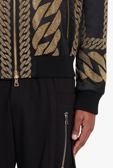 Black silk bomber jacket with gold-tone chain embroidery - 6