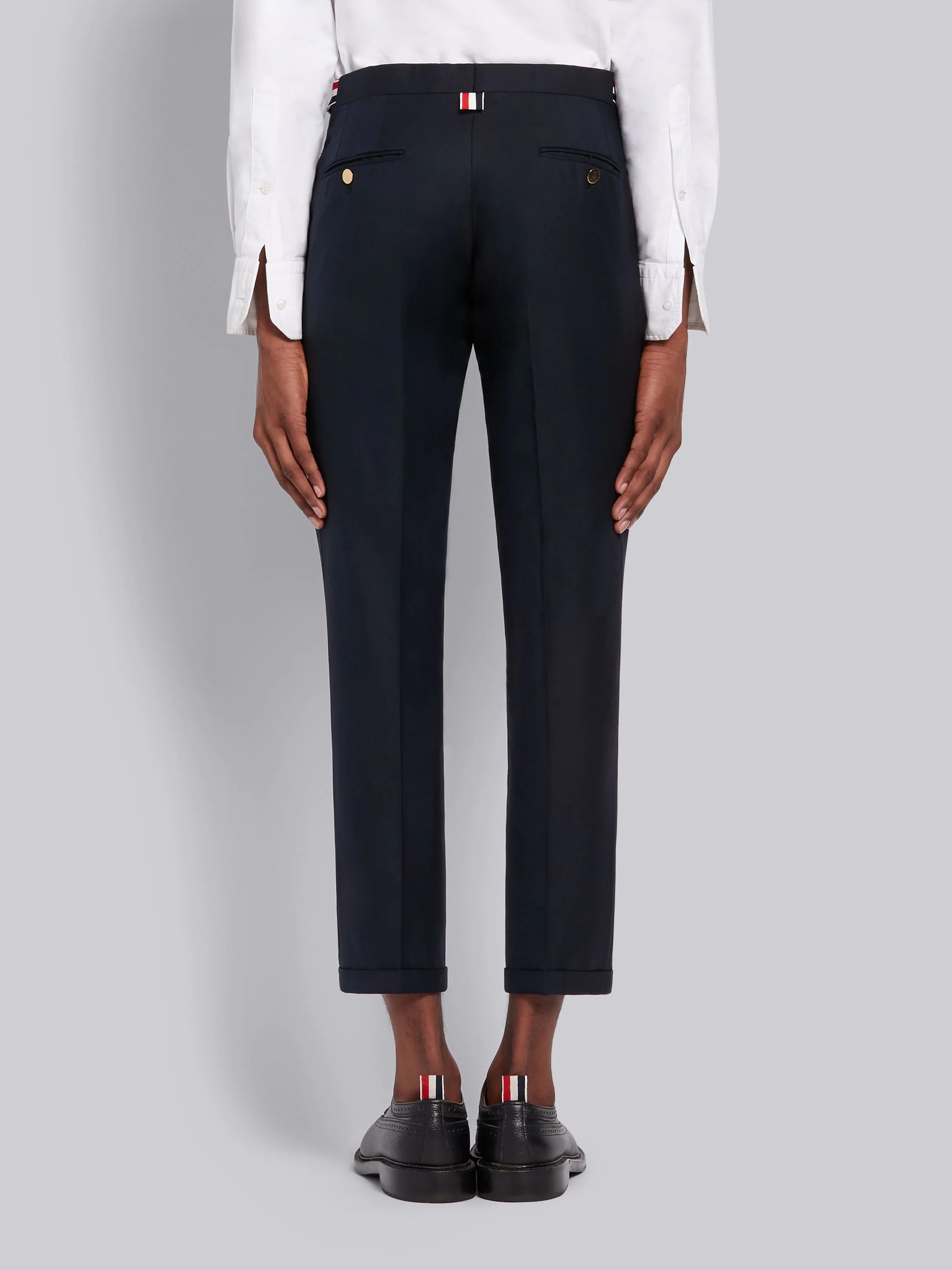 Navy Super 120s Wool Twill Side Tab Trouser - 3