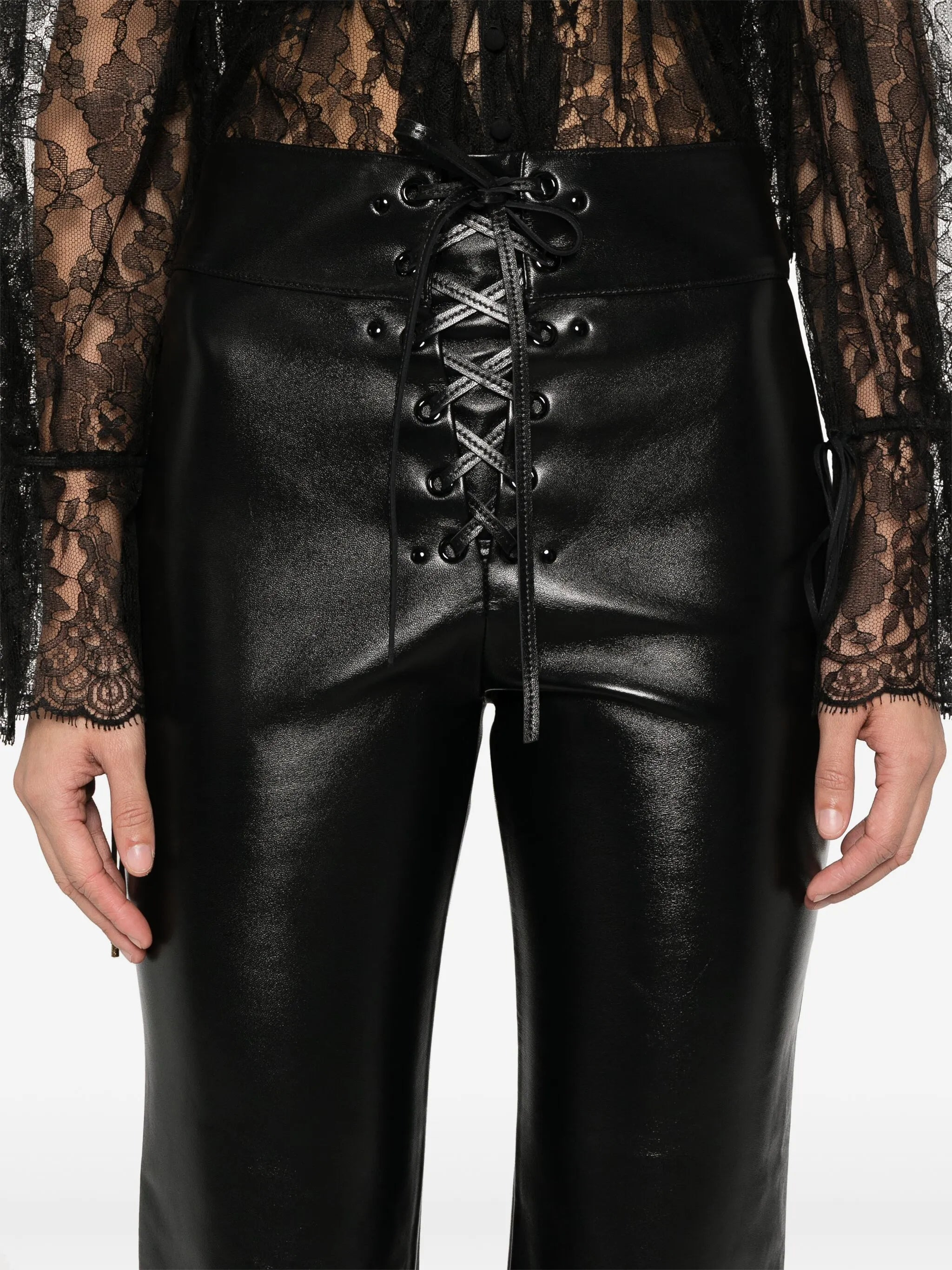 lace-up leather capri trousers - 5
