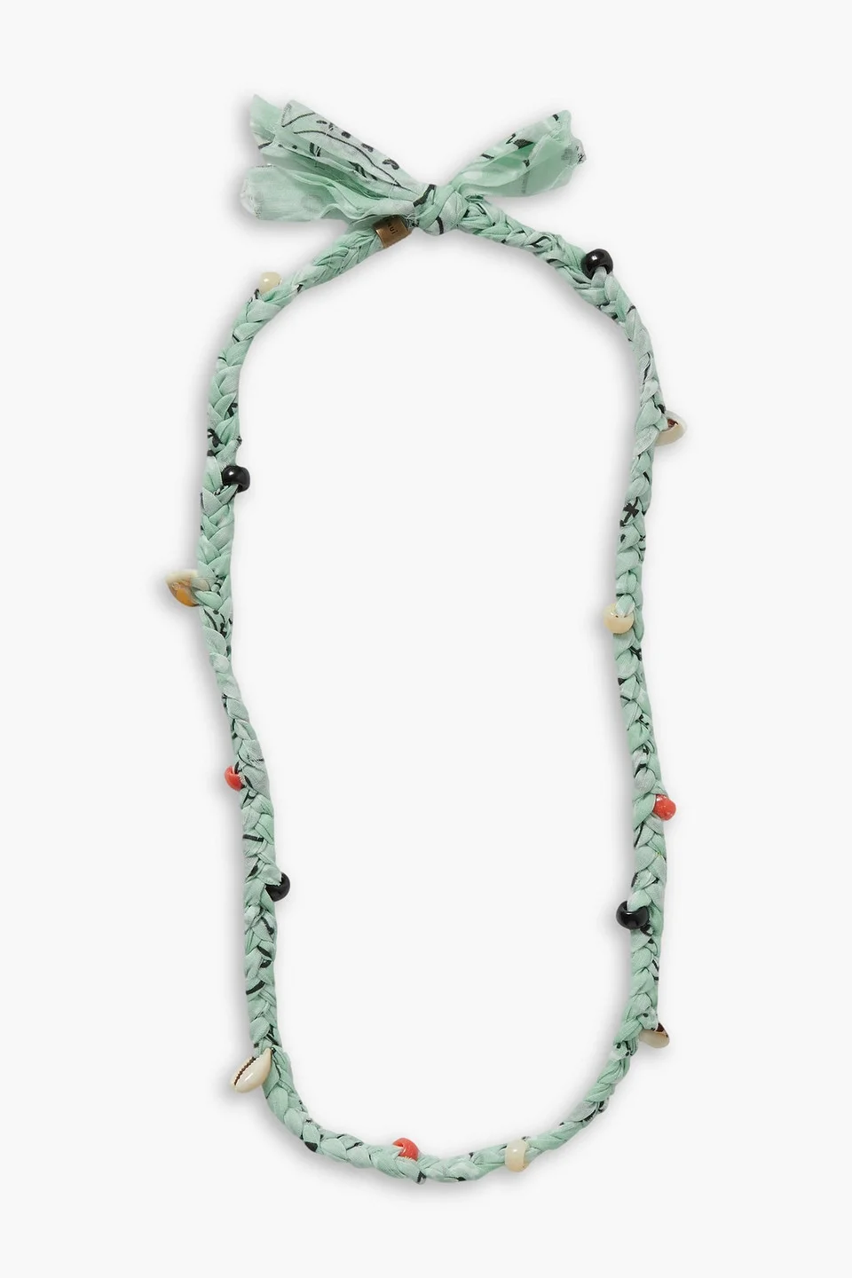 Braided printed cotton-voile, shell and bead necklace - 1