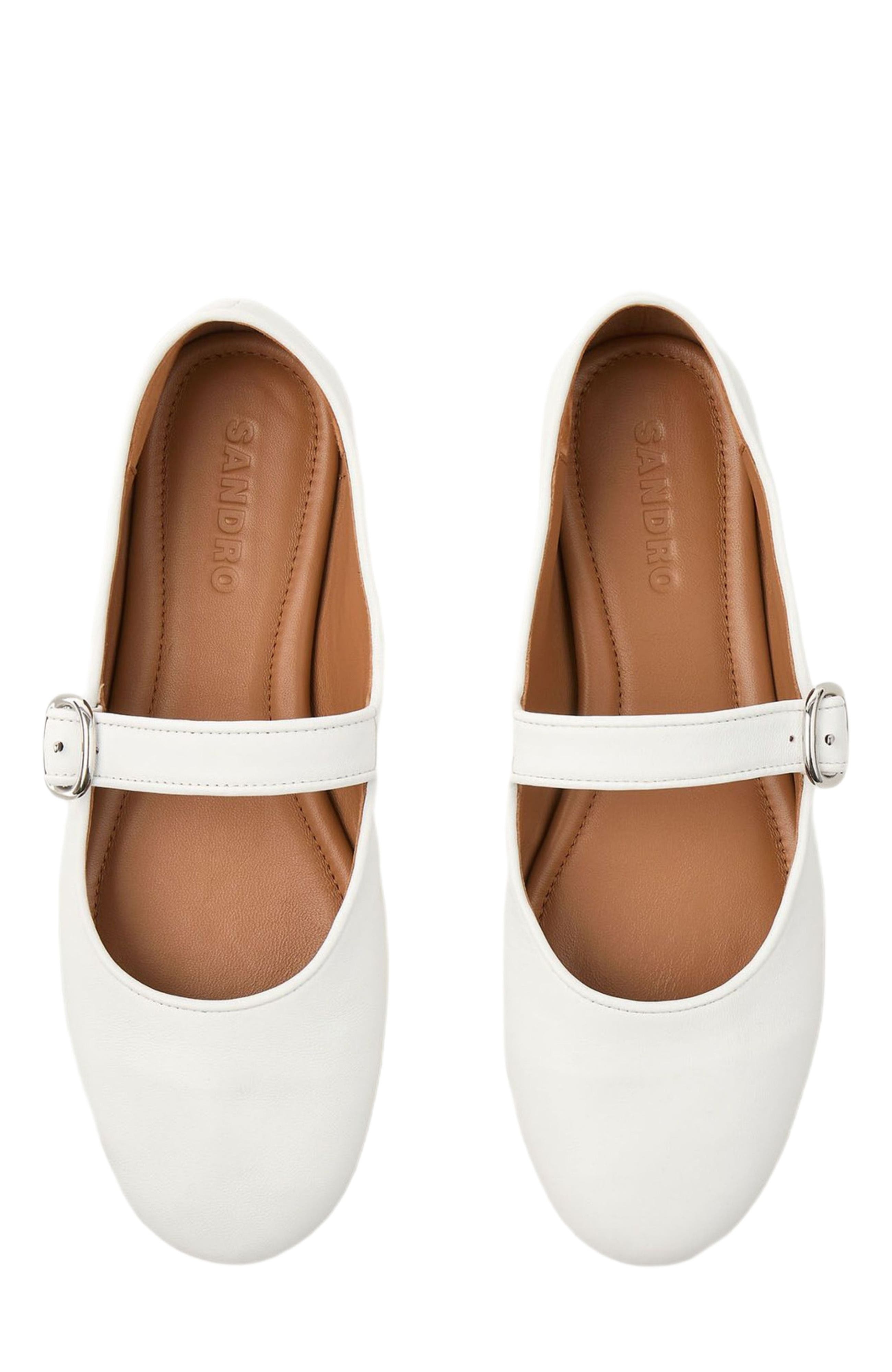 SANDRO Shiny leather ballet flats in White at Nordstrom - 3