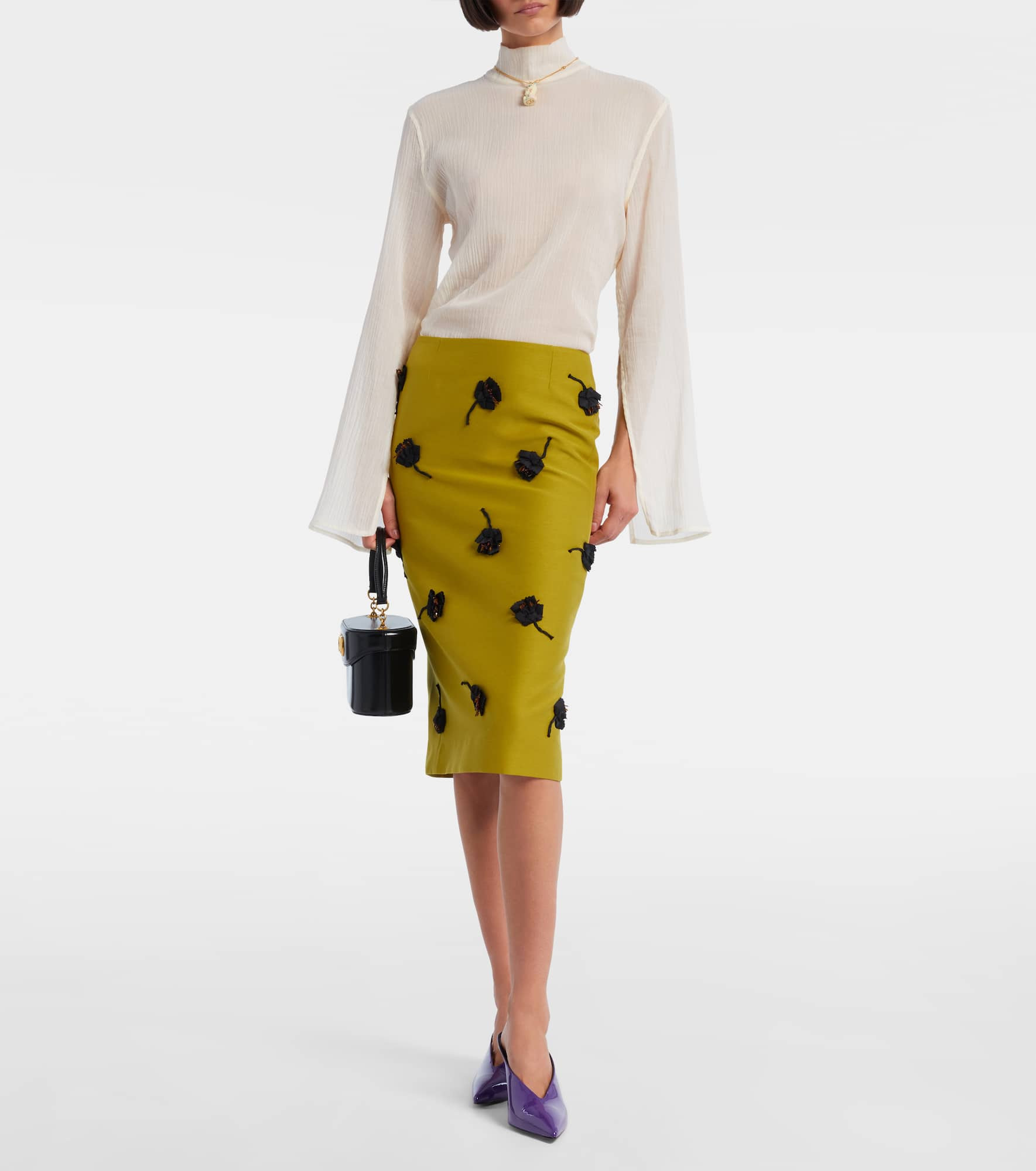 Floral-appliqué pencil skirt - 2