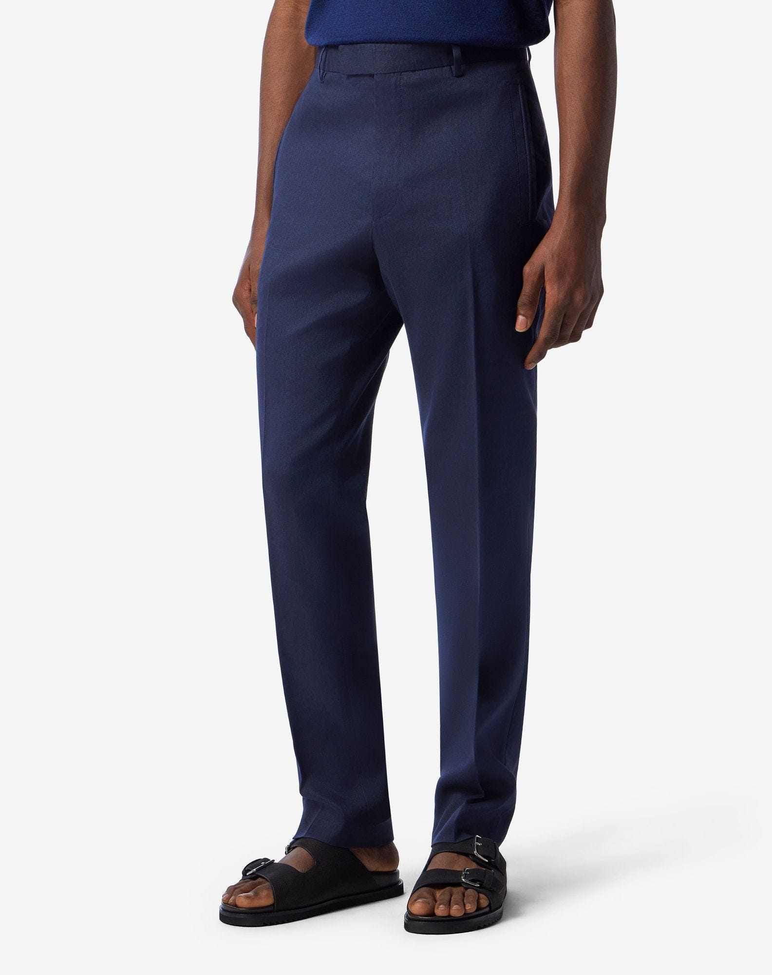 Blue linen, wool and mohair chinos - 3