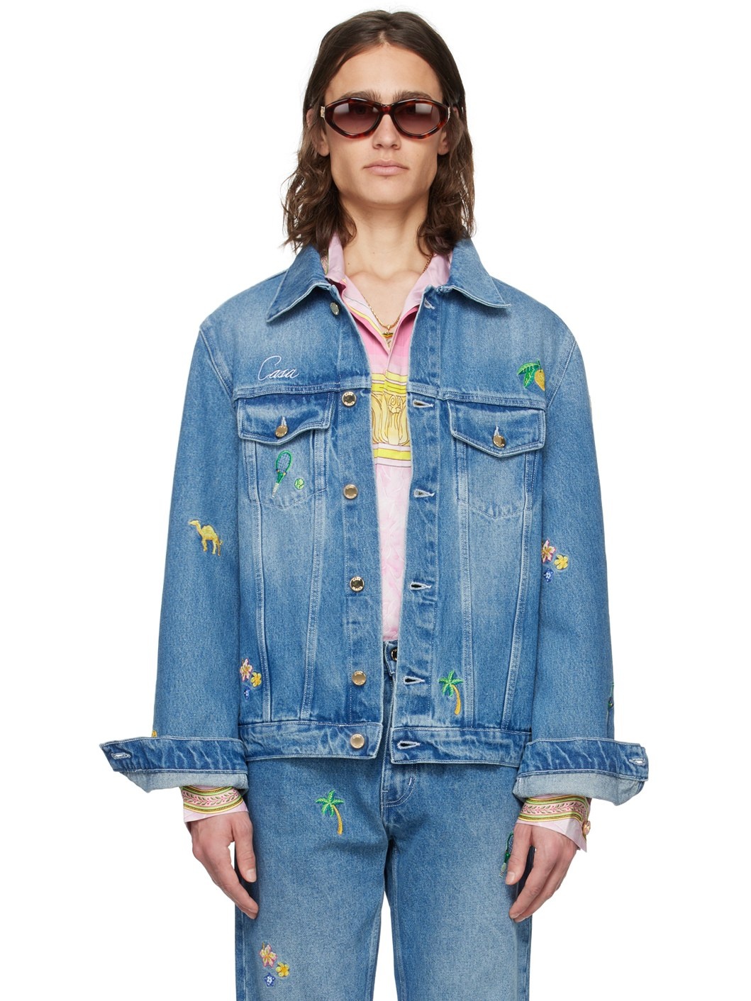 Blue Embroidered Denim Jacket - 1