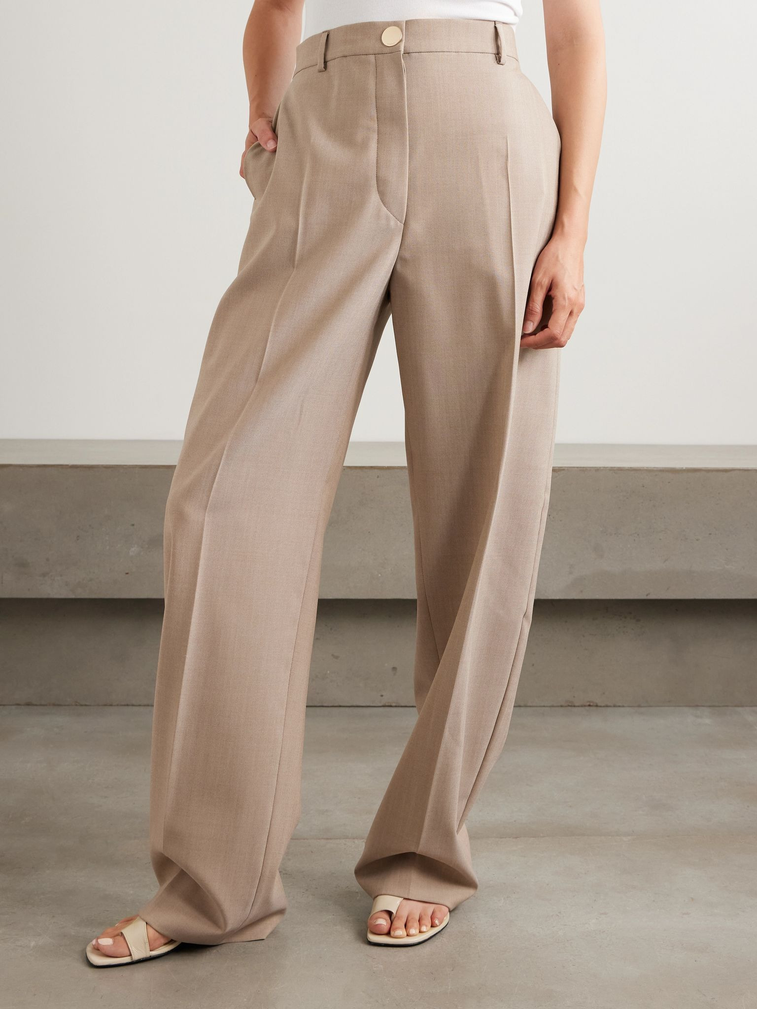Salvo pleated grain de poudre wool wide-leg pants Beige - 3