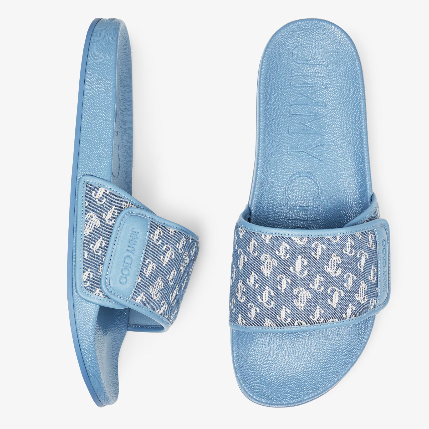 Fitz/M
Smoky Blue Nappa Leather and JC Monogram Denim Slides - 5