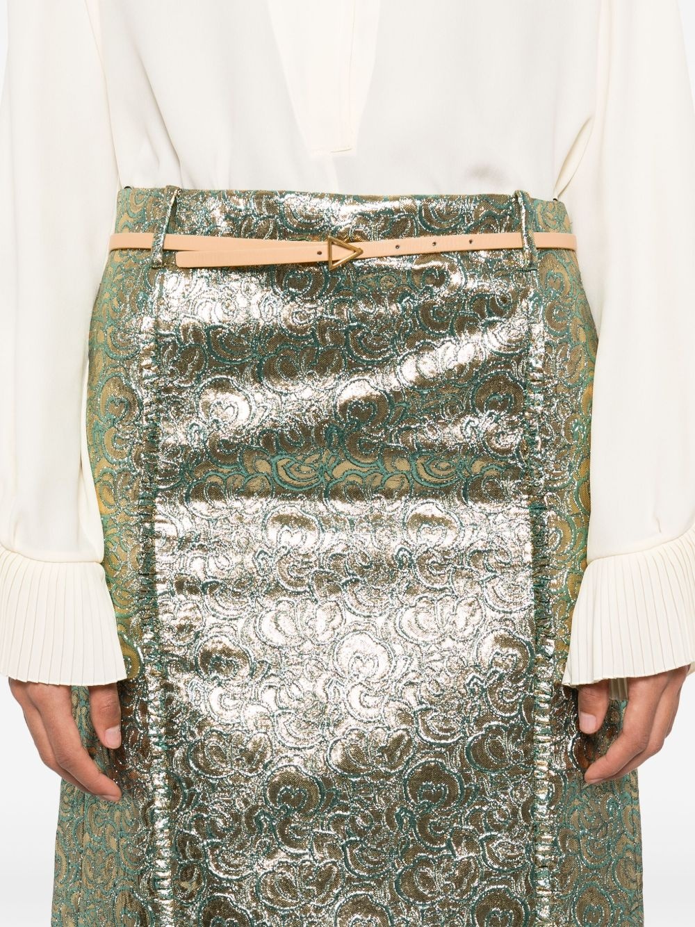 metallic-flower-print midi skirt - 5