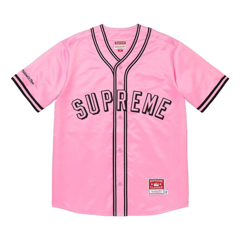 Supreme x Mitchell & Ness Satin Baseball Jersey 'Pink Black' SUP-SS23-016 - 1