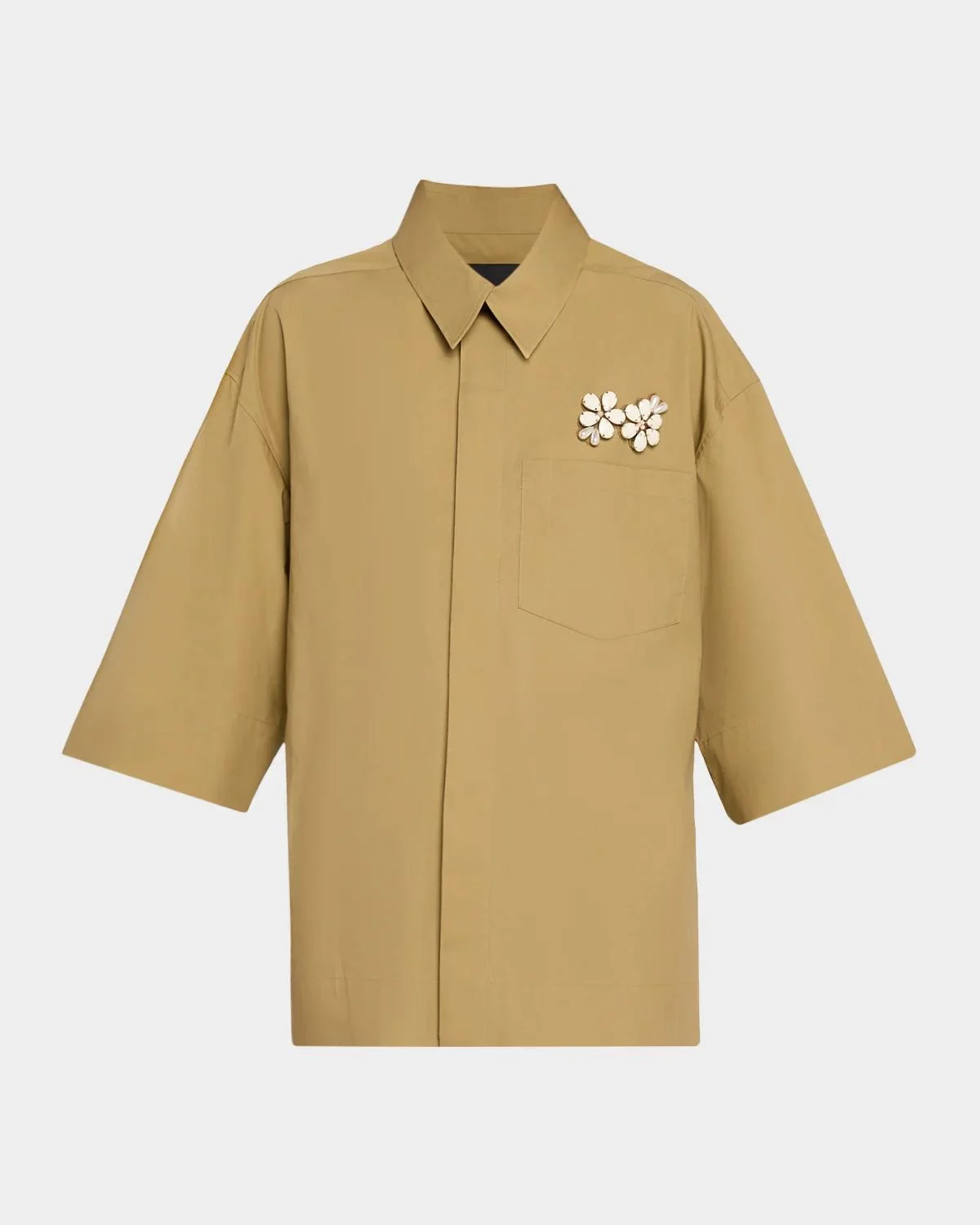Boxy Floral-Embellished Pocket Short-Sleeve Shirt - 1