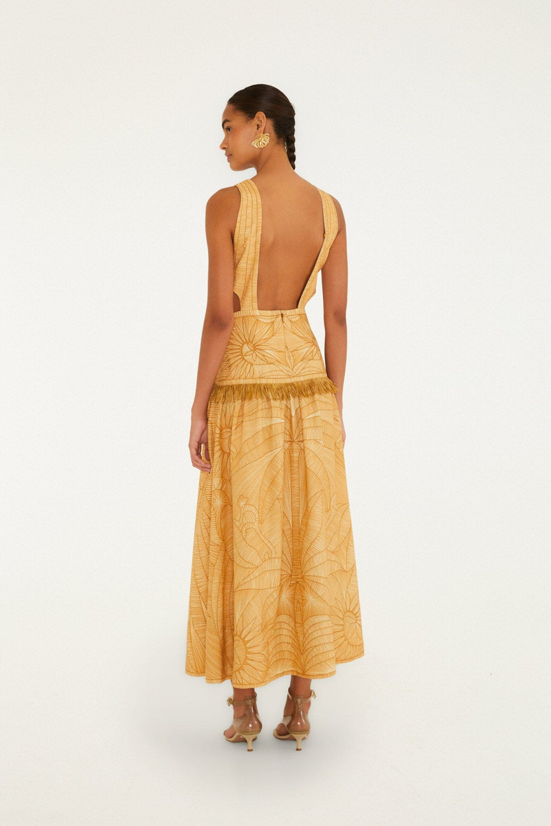 Caramel Usiacuri Cut-Out Lenzing Ecovero Euroflax Maxi Dress 4