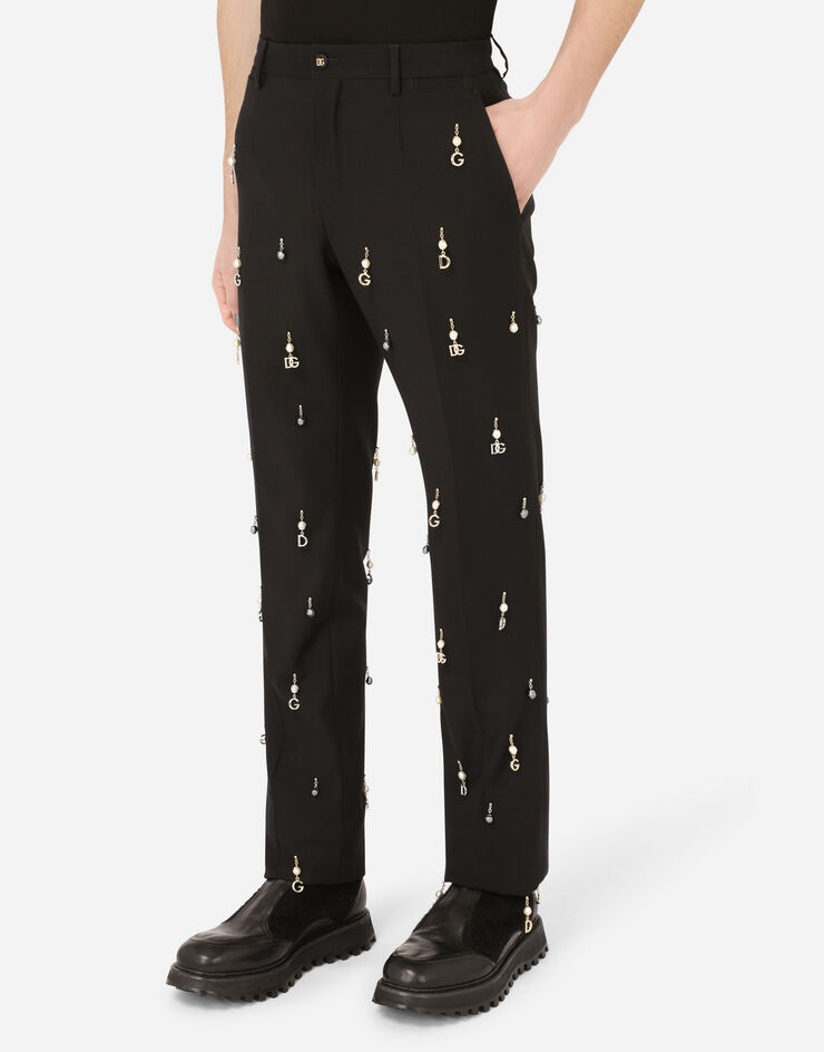 Wool trousers with pearl pendants and DG logo - 4