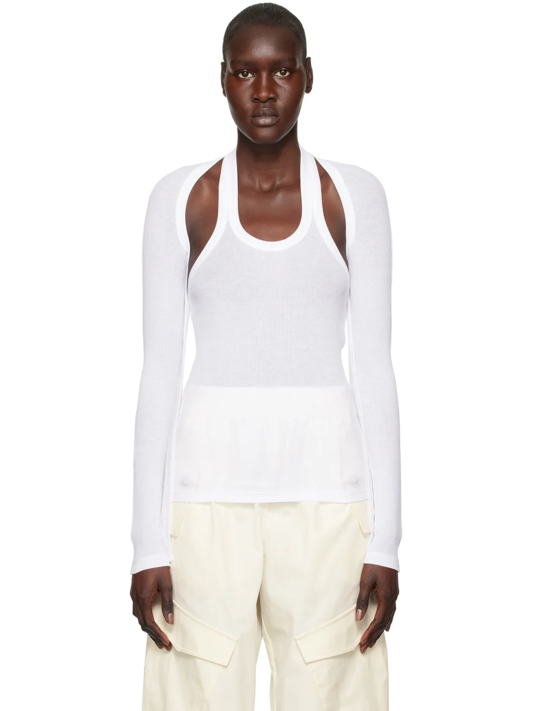 White Modular Long Sleeve T-Shirt - 1