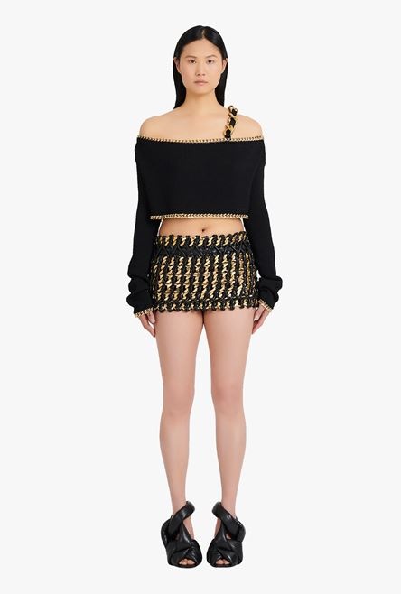 Cropped black and gold eco-designed knit sweater - 4