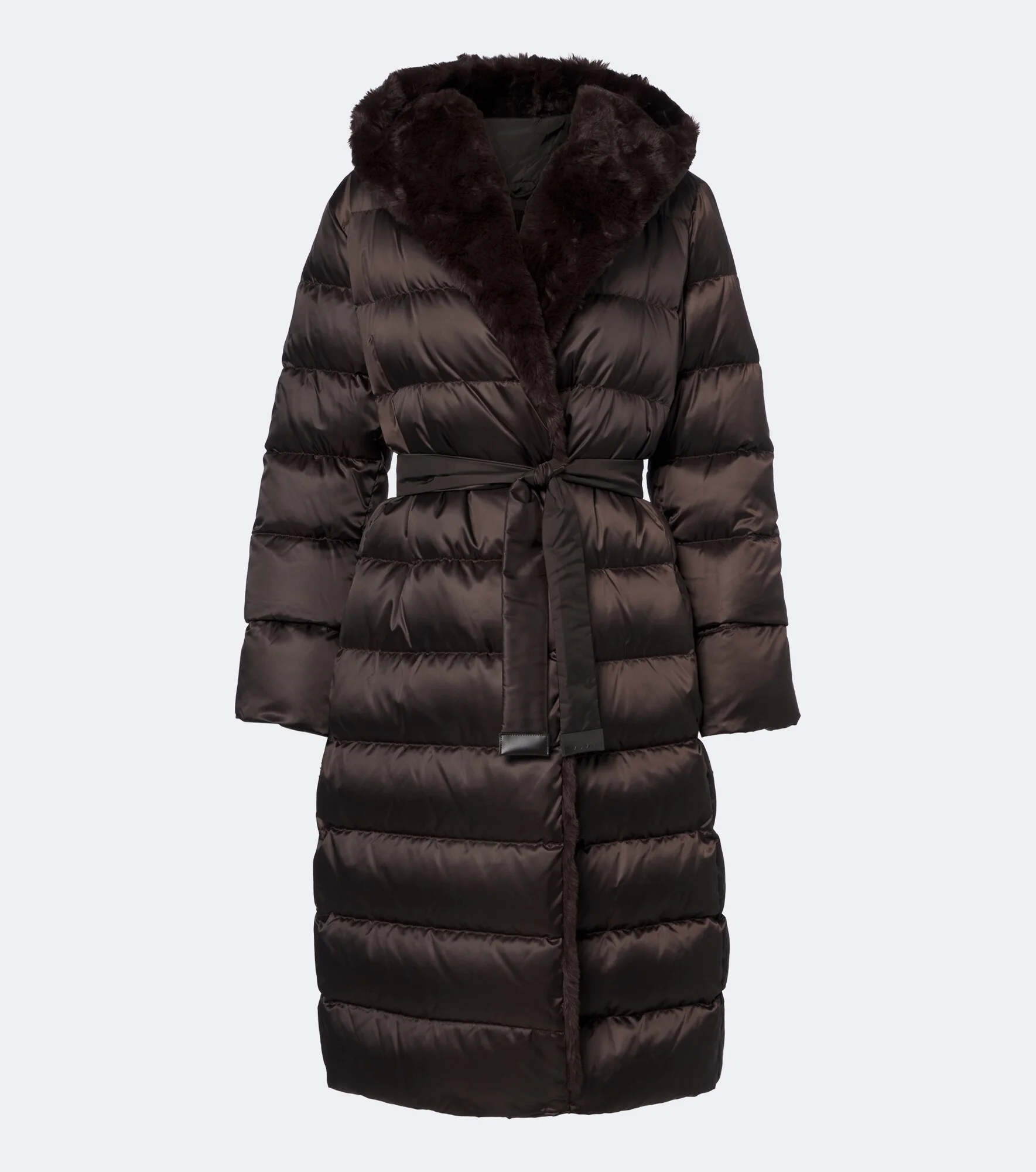 Belted hooded puffer coat - 1
