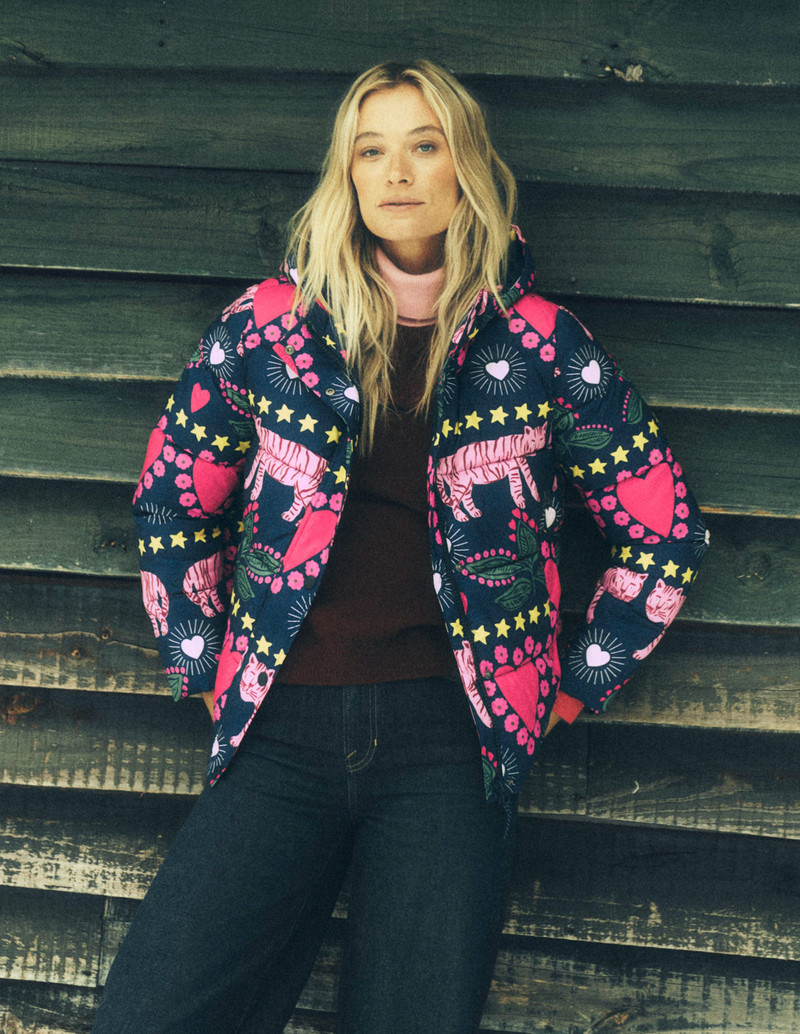 Padded Puffer Coat-French Navy, Embellished Tiger 7
