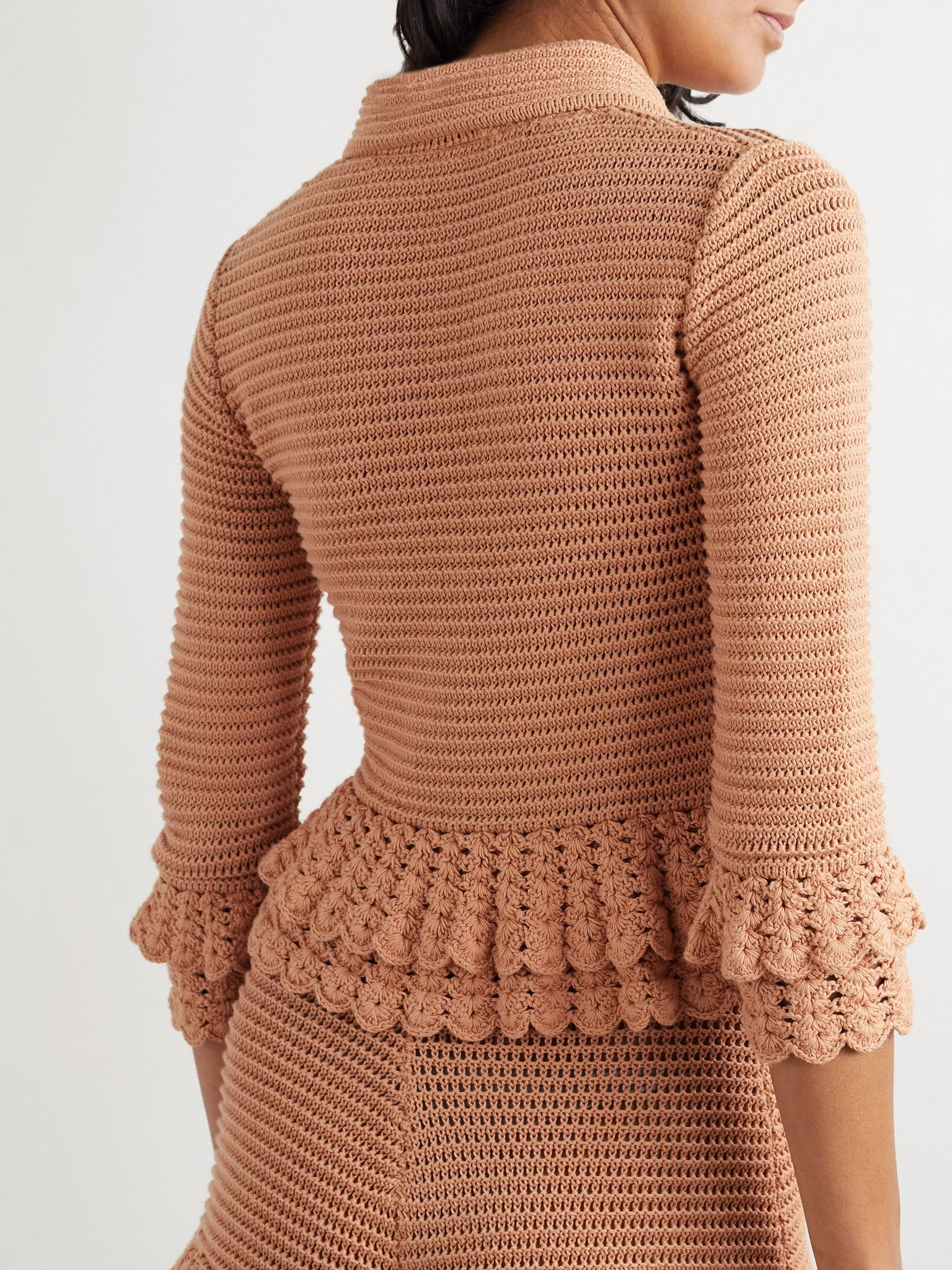 Ruffled crocheted cotton cardigan Peach - 3