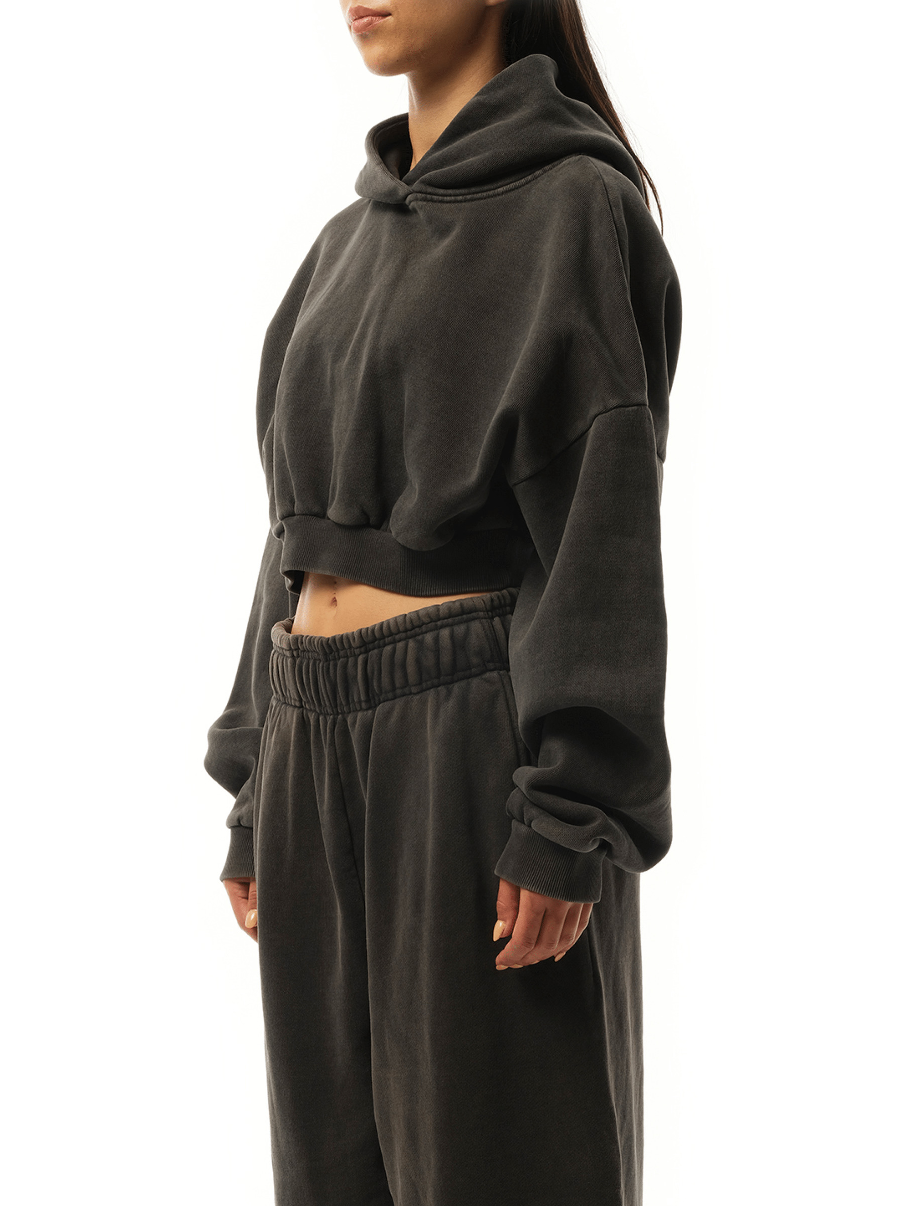 Cropped Heavy Hood in Washed Black - 5